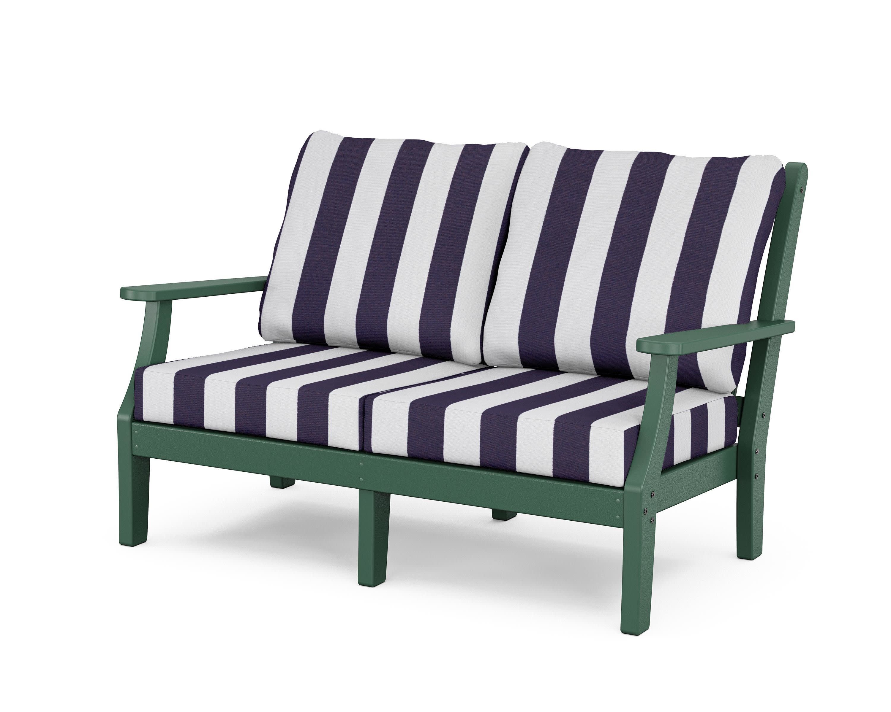 Wovendale Deep Seating Loveseat in Green / Cabana Stripe Navy