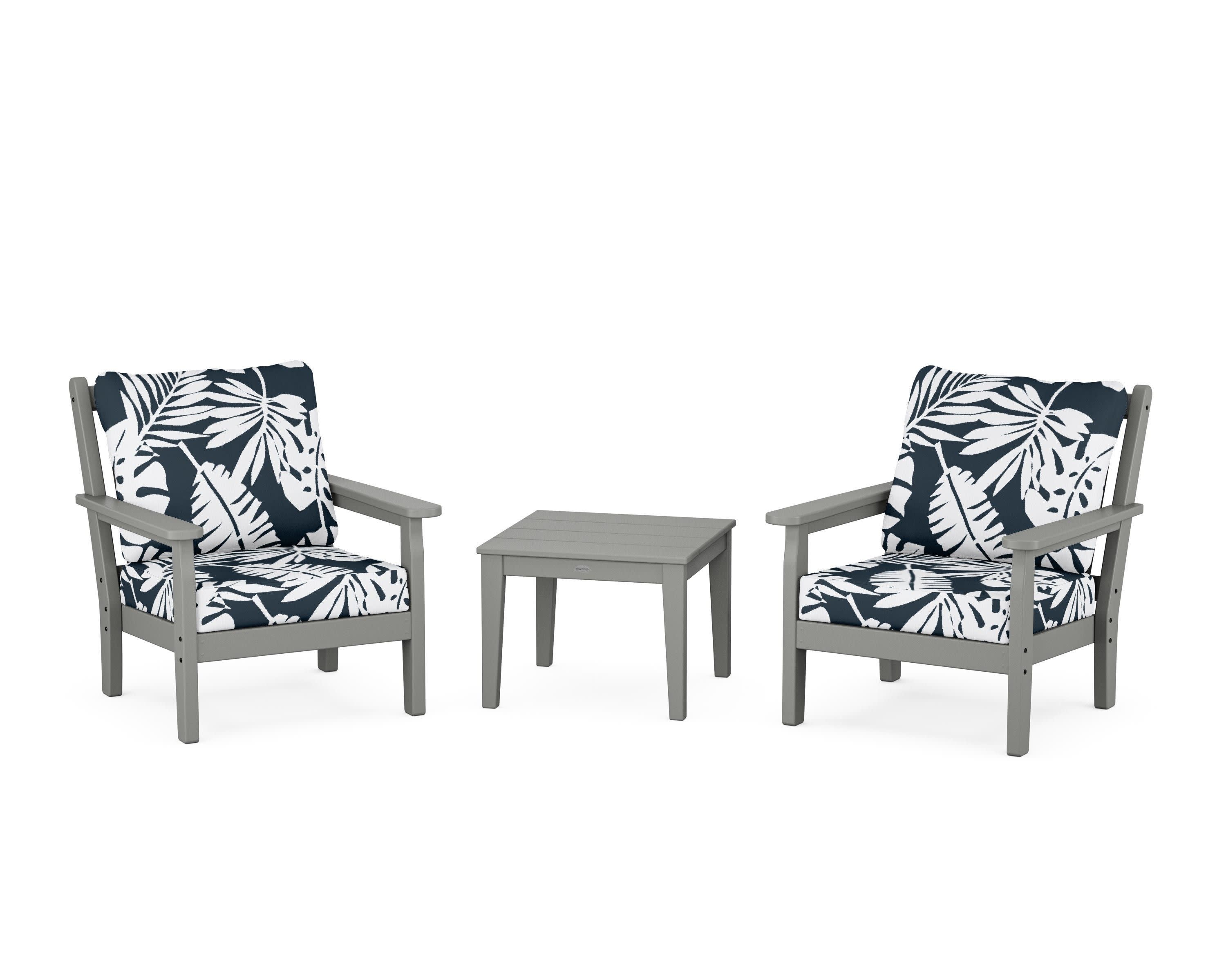 Chippendale 3-Piece Deep Seating Set in Slate Grey / Leaf Marine Indigo