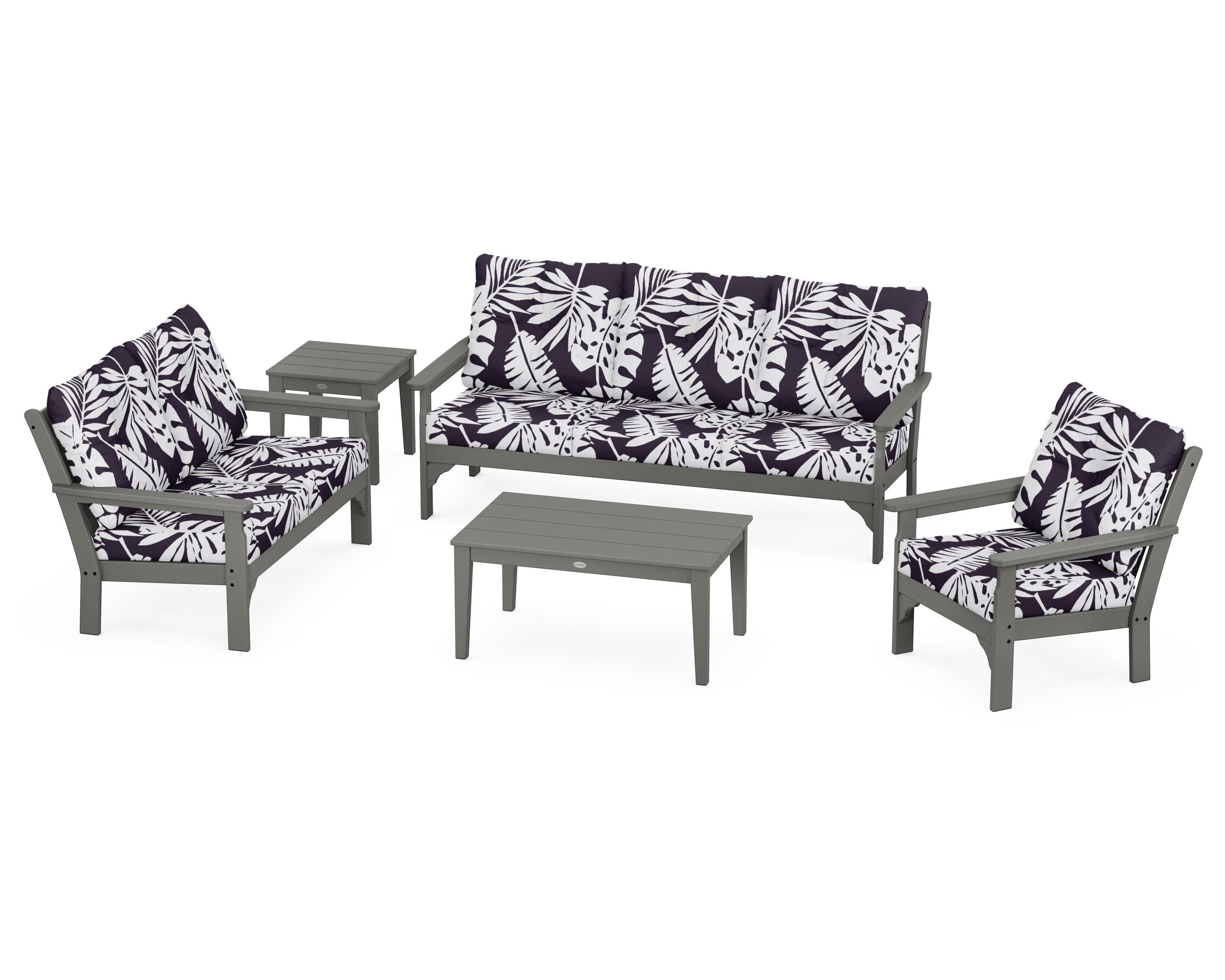 Vineyard 5 Piece Deep Seating Set in Slate Grey / Leaf Navy