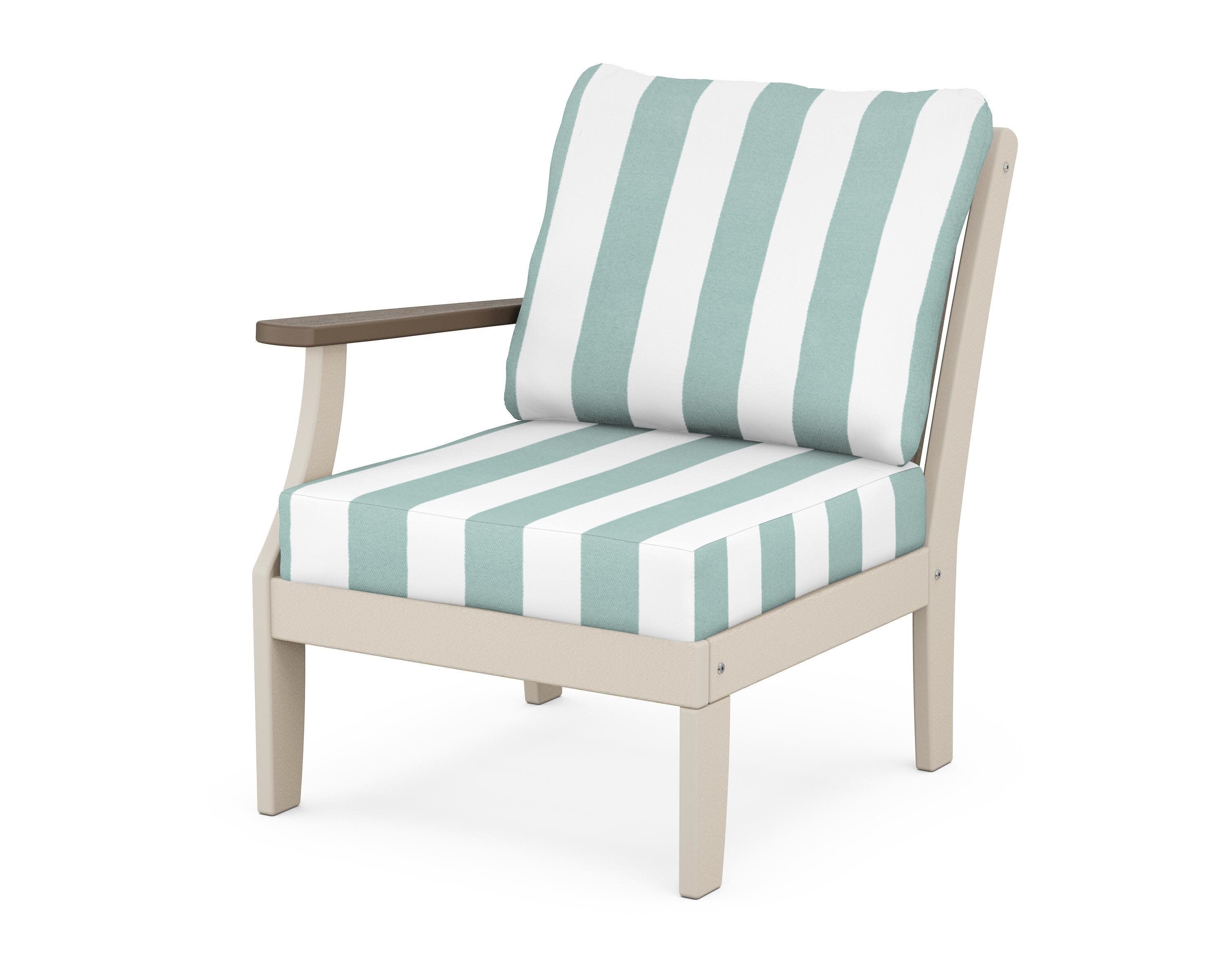 Braxton Modular Left Arm Chair in Sand / Kona / Cabana Stripe Glacier Spa