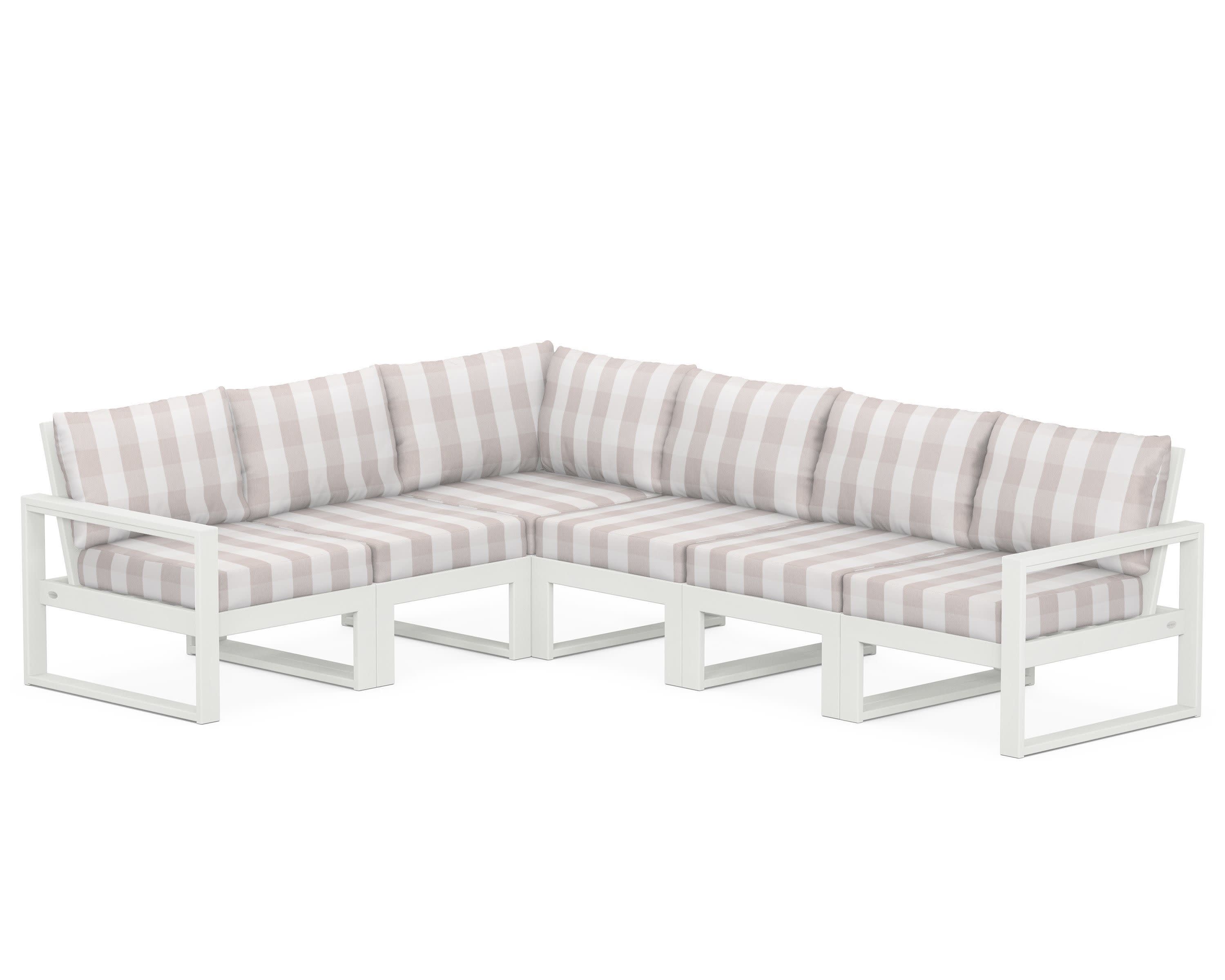 EDGE 6-Piece Modular Deep Seating Set in Vintage White / Buffalo Plaid Dune Burlap