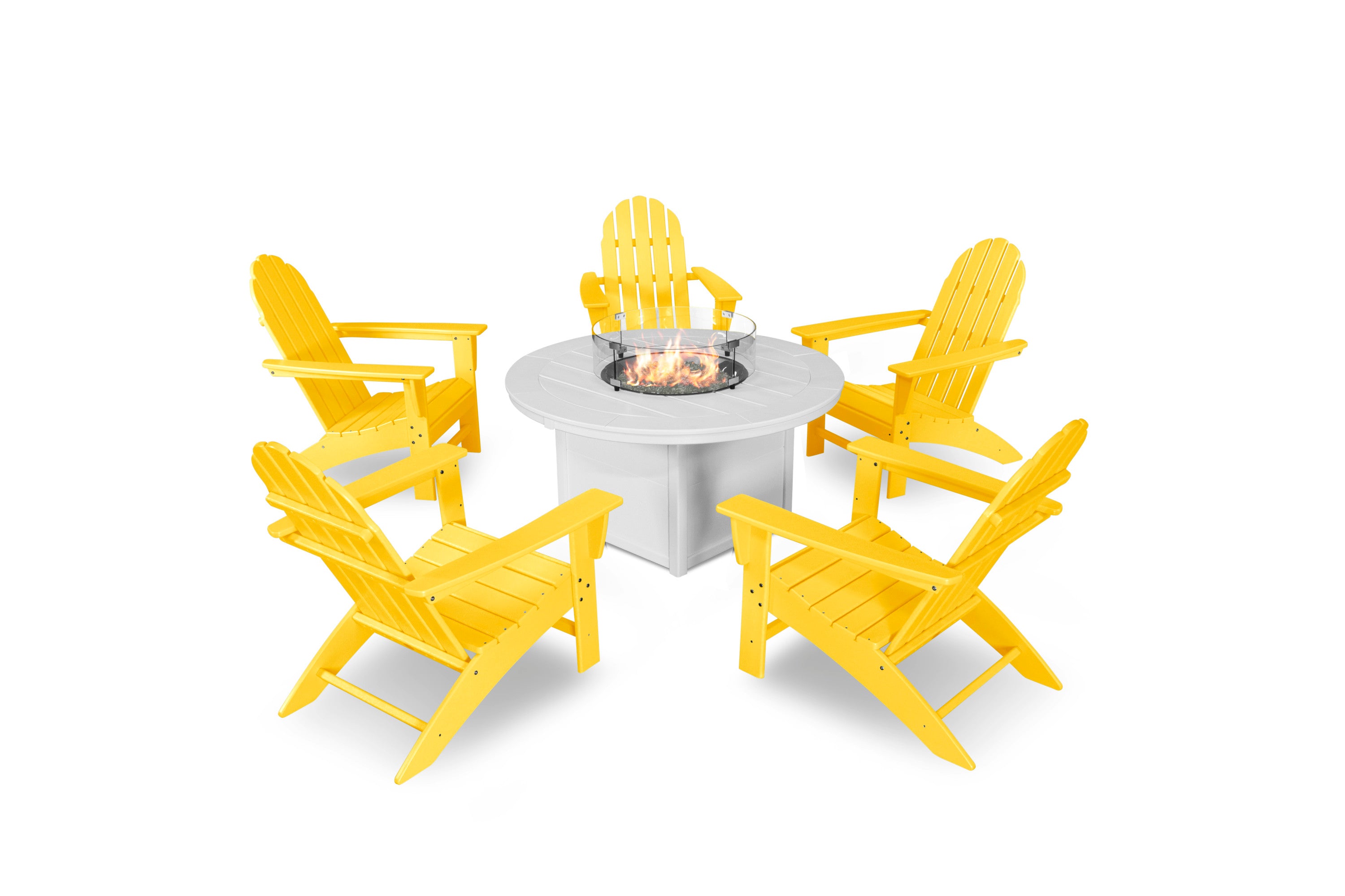 Vineyard Adirondack 6-Piece Chat Set with Fire Pit Table in Lemon / White