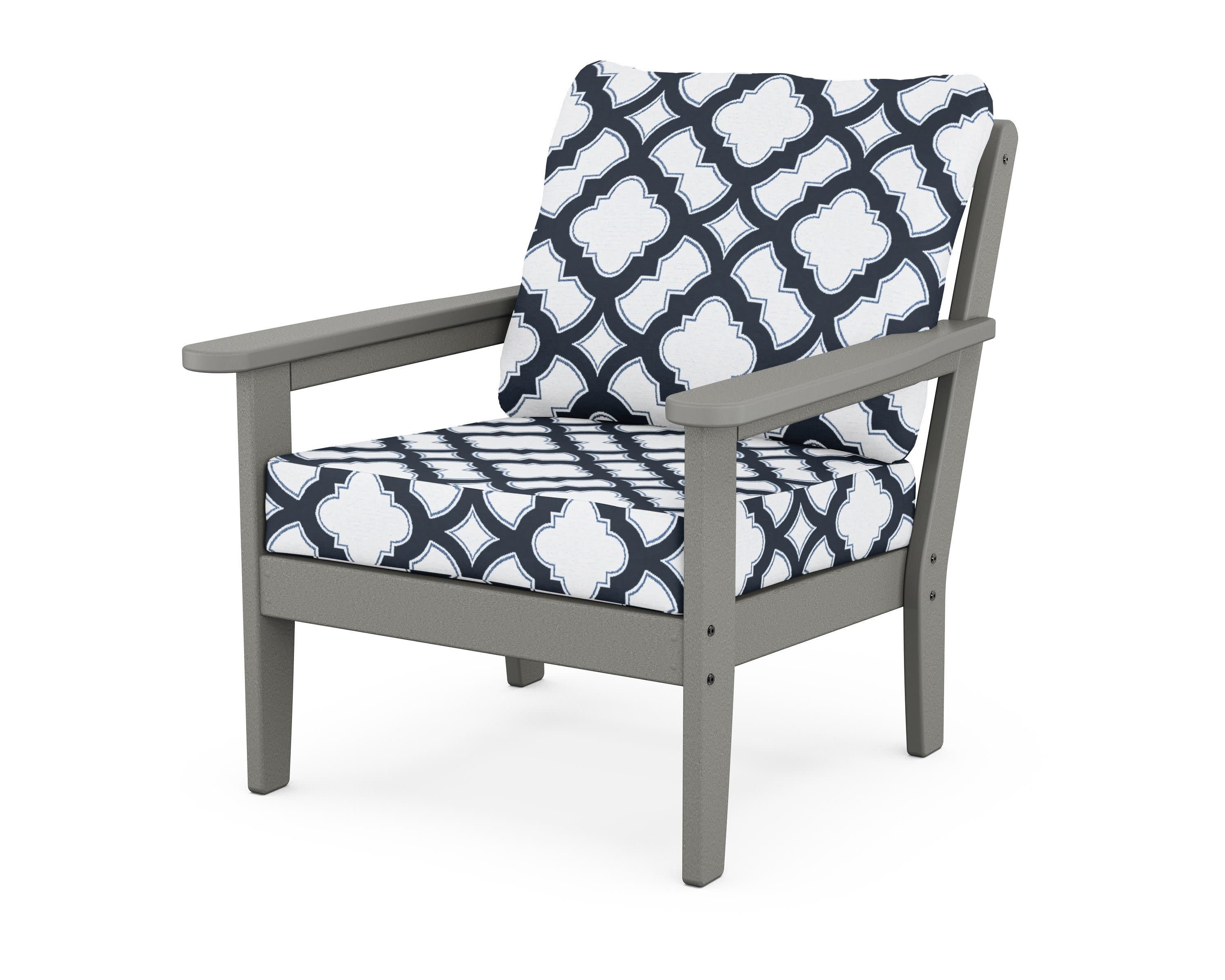 Cottage Deep Seating Chair in Slate Grey / Trellis Marine Indigo
