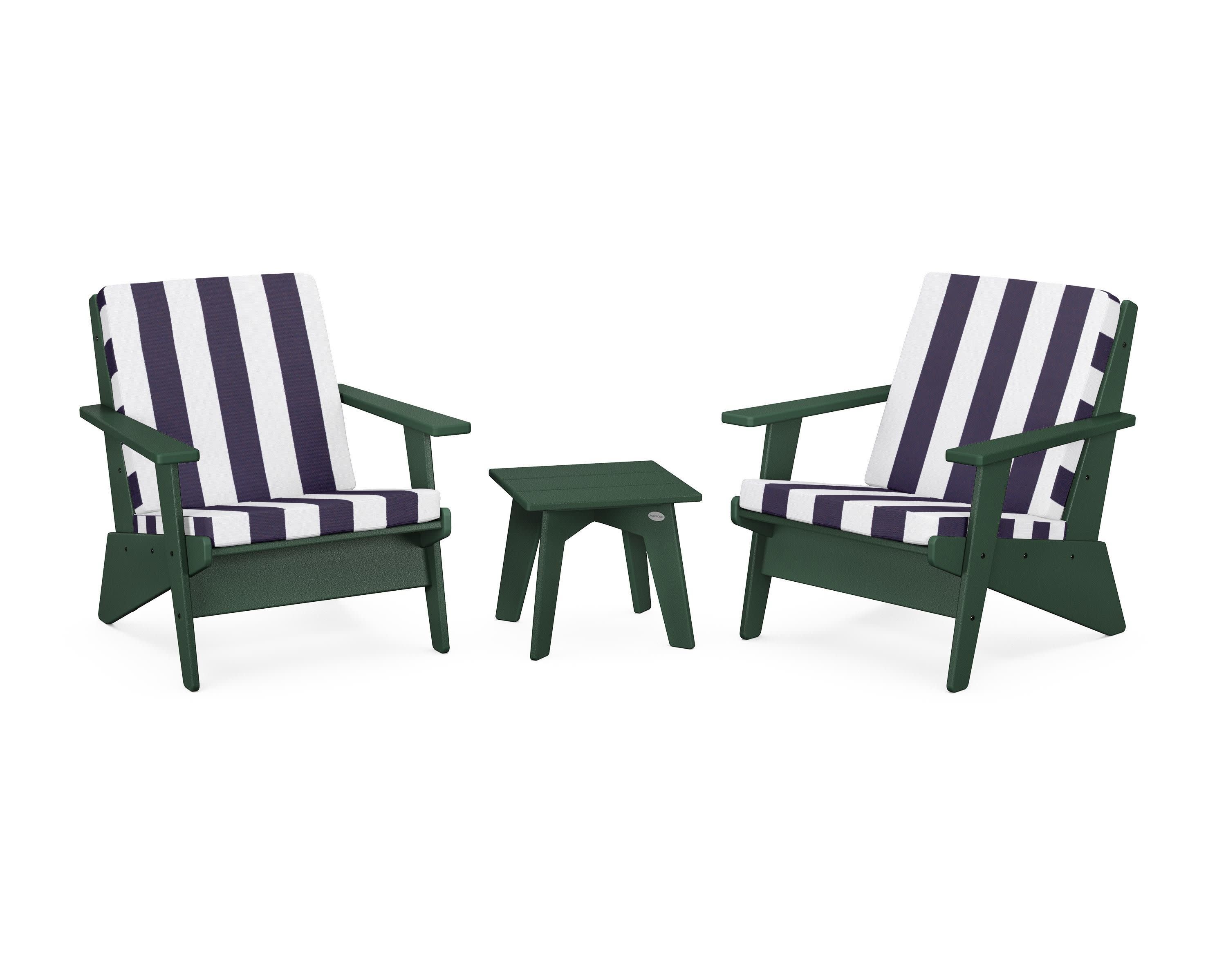 Riviera Modern Lounge 3-Piece Set in Green / Cabana Stripe Navy