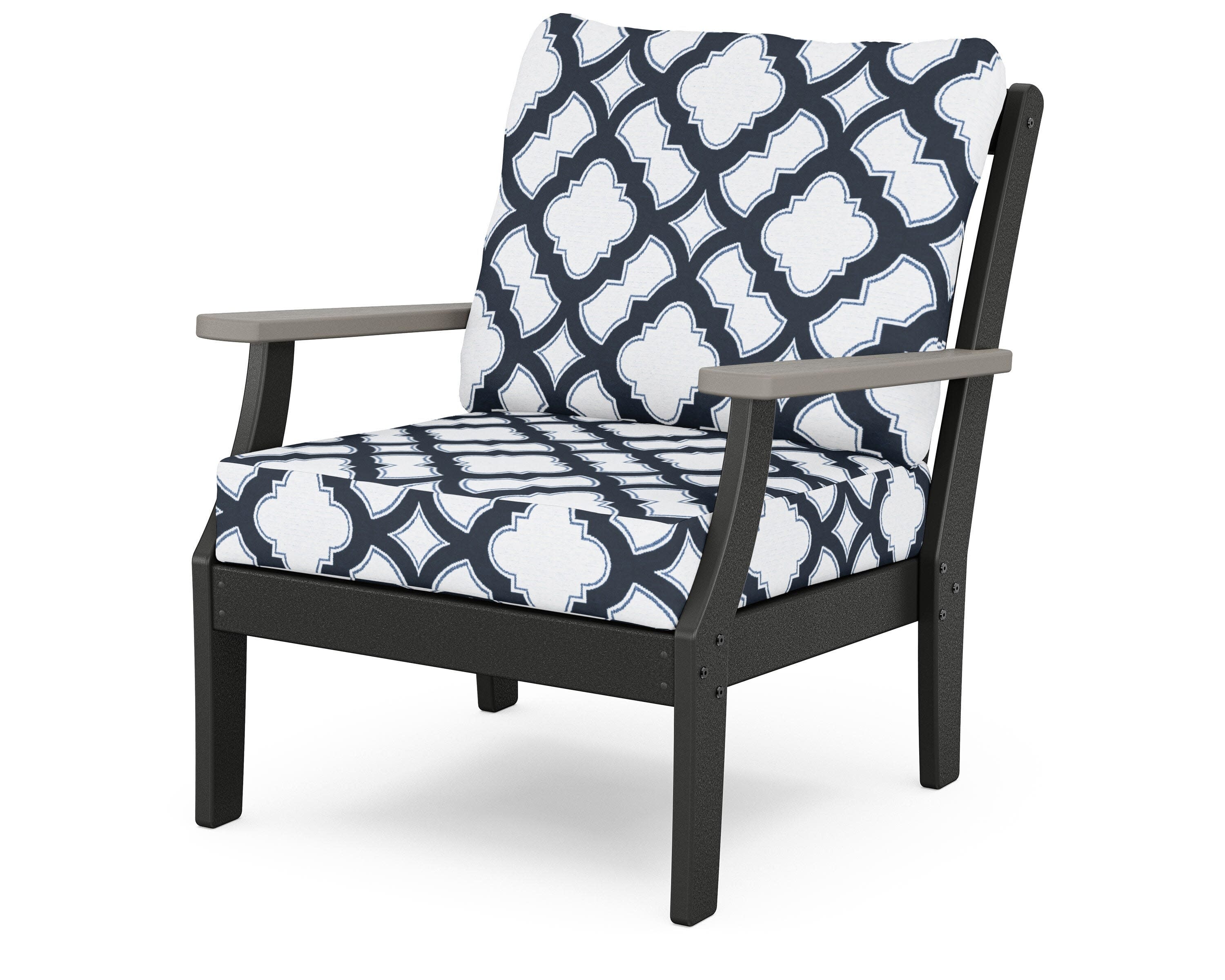 Braxton Deep Seating Chair in Black / Driftwood / Trellis Marine Indigo