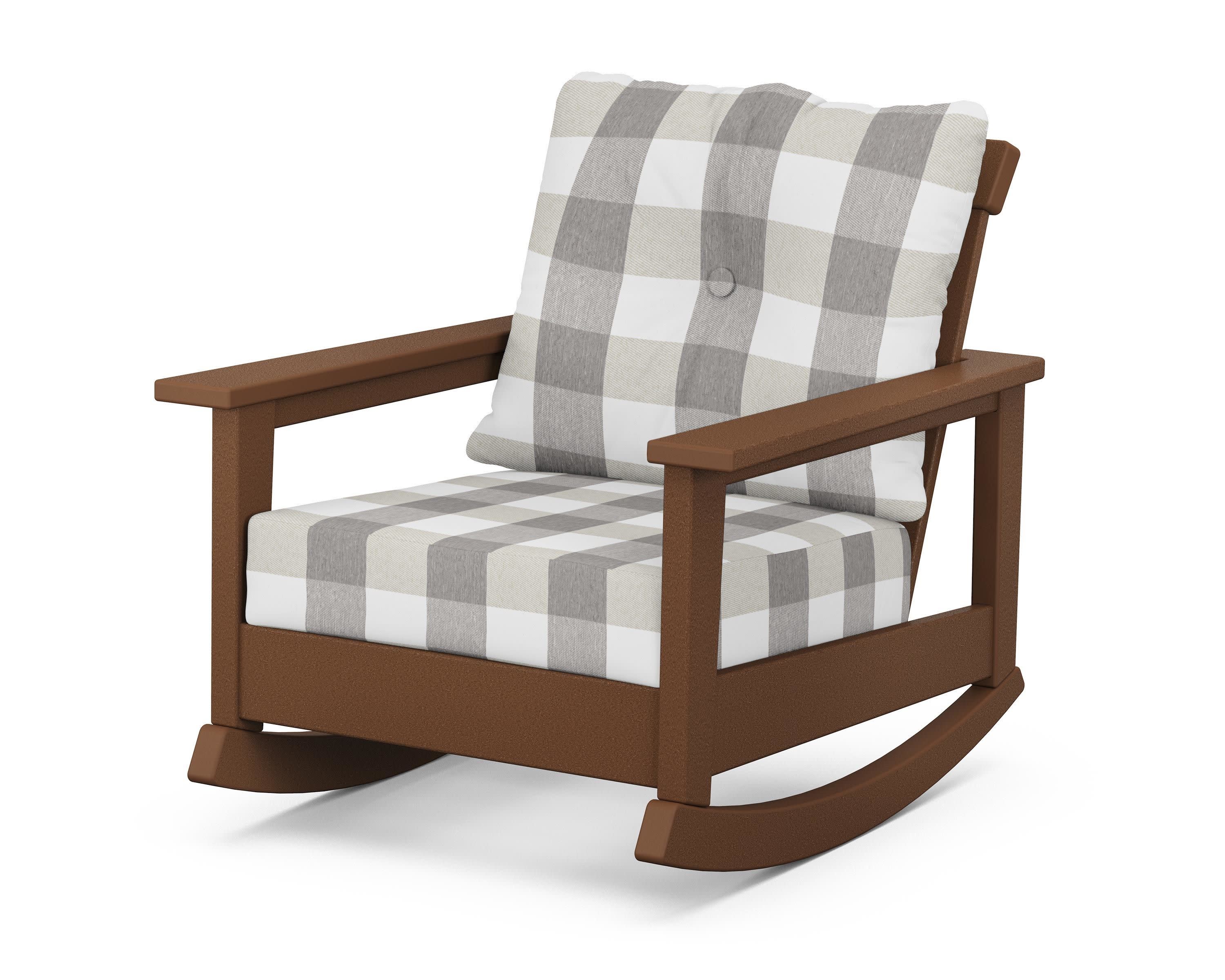 Prescott Deep Seating Rocking Chair in Teak / Buffalo Plaid Grey Mist