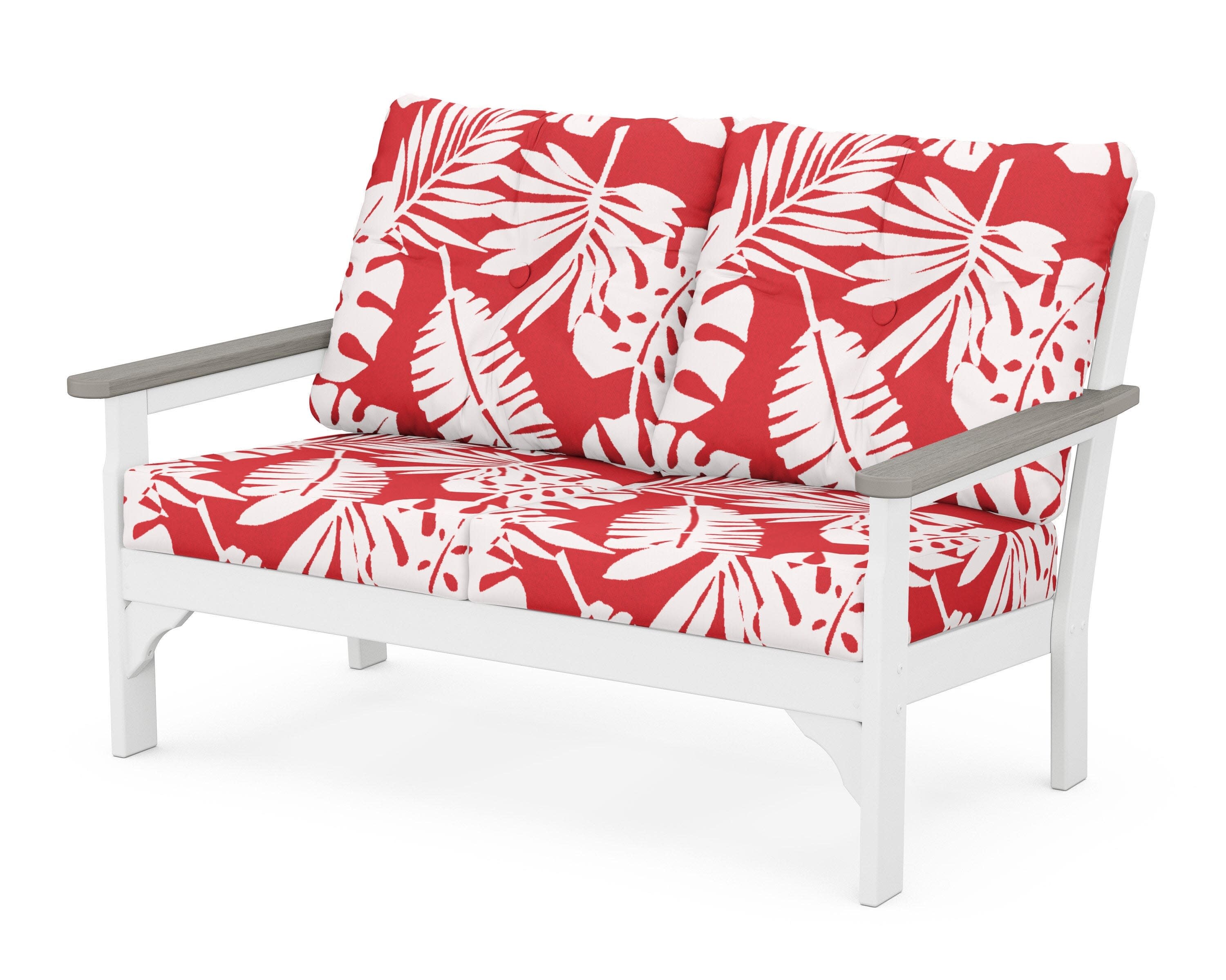 Vineyard Deep Seating Loveseat in White / Driftwood / Leaf Crimson