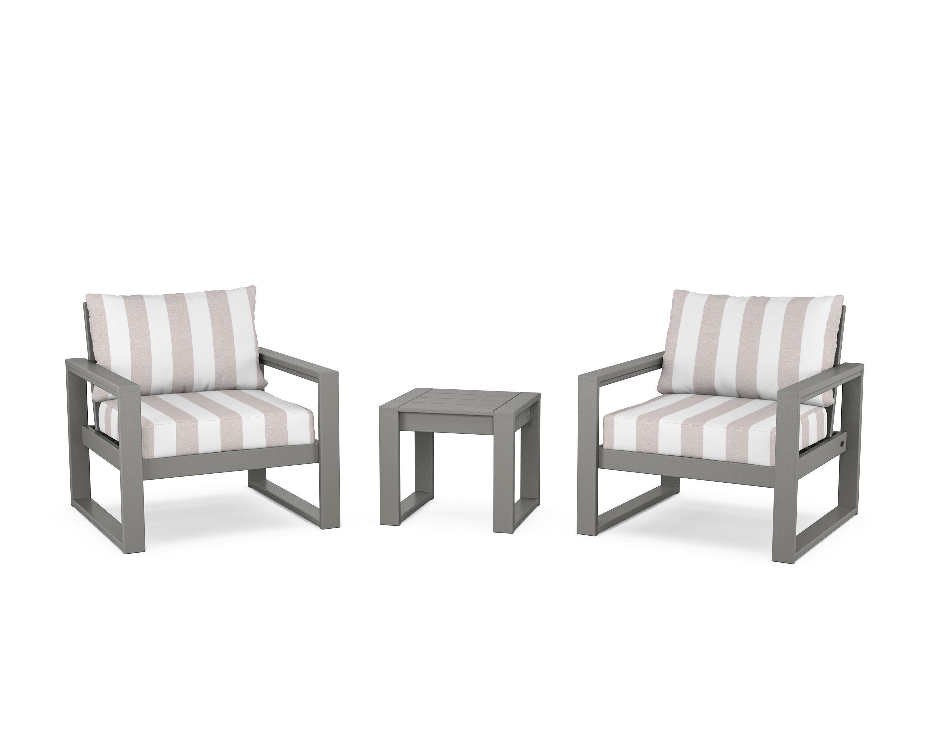 EDGE Sectional 3-Piece Deep Seating Set in Slate Grey / Cabana Stripe Dune Burlap