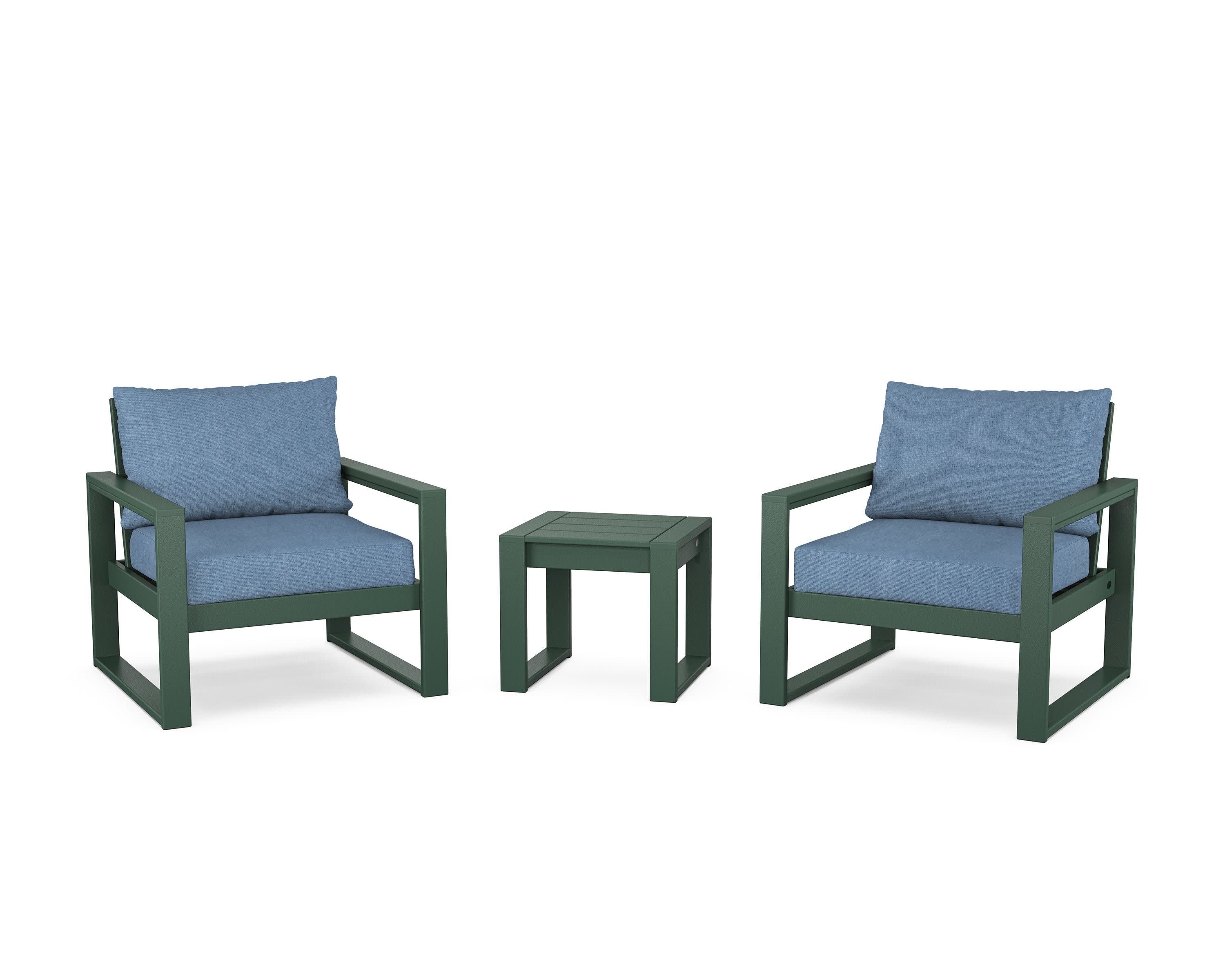 EDGE Sectional 3-Piece Deep Seating Set in Green / Sky Blue