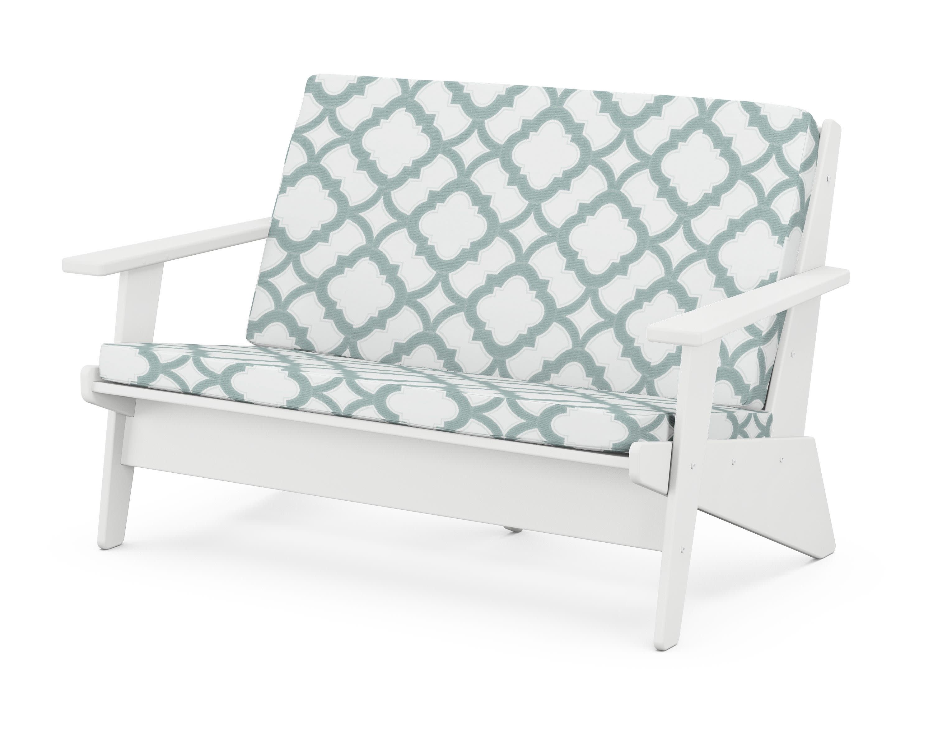 Riviera Modern Lounge Loveseat in White / Trellis Glacier Spa