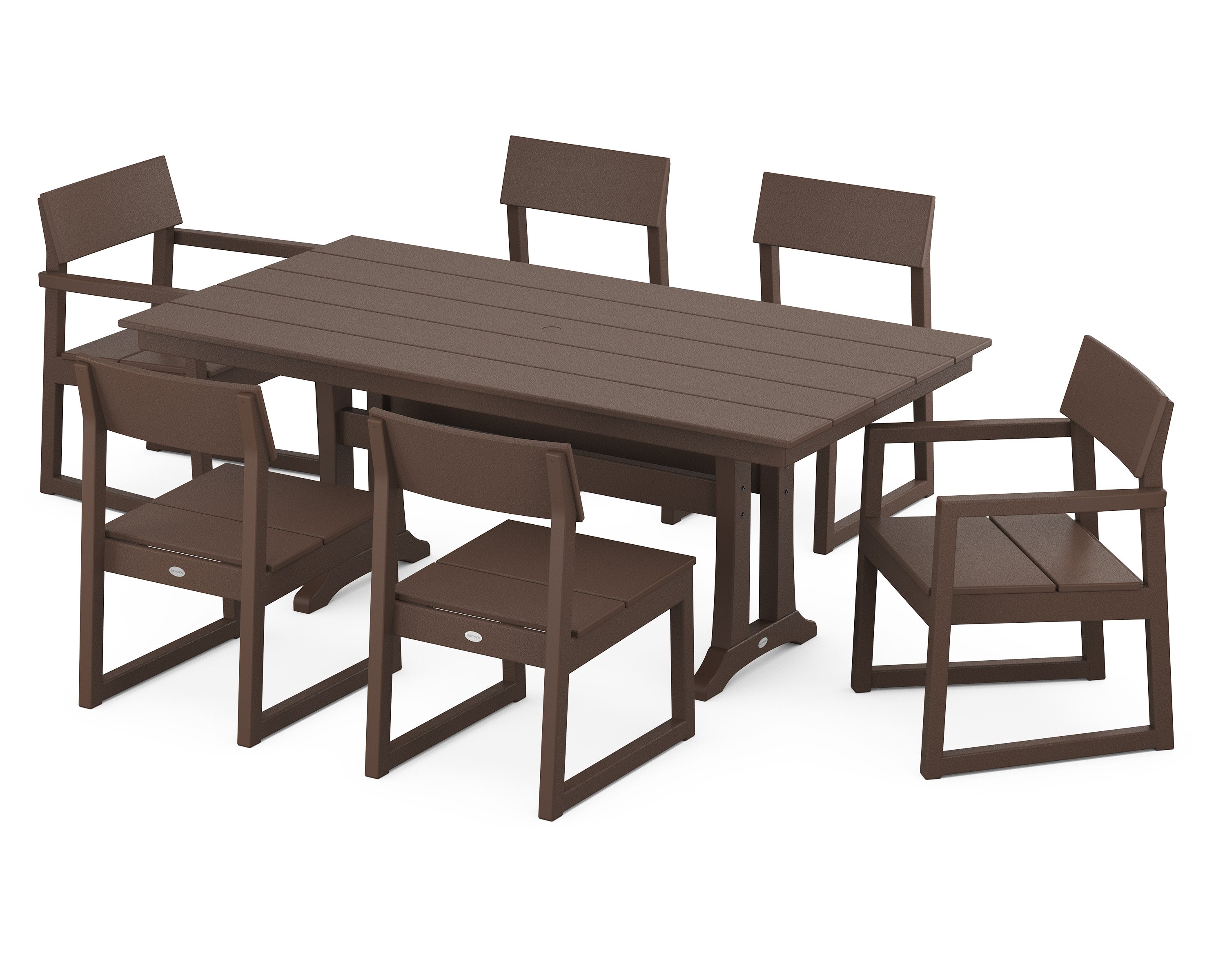 EDGE 7-Piece Farmhouse Trestle Dining Set in Mahogany