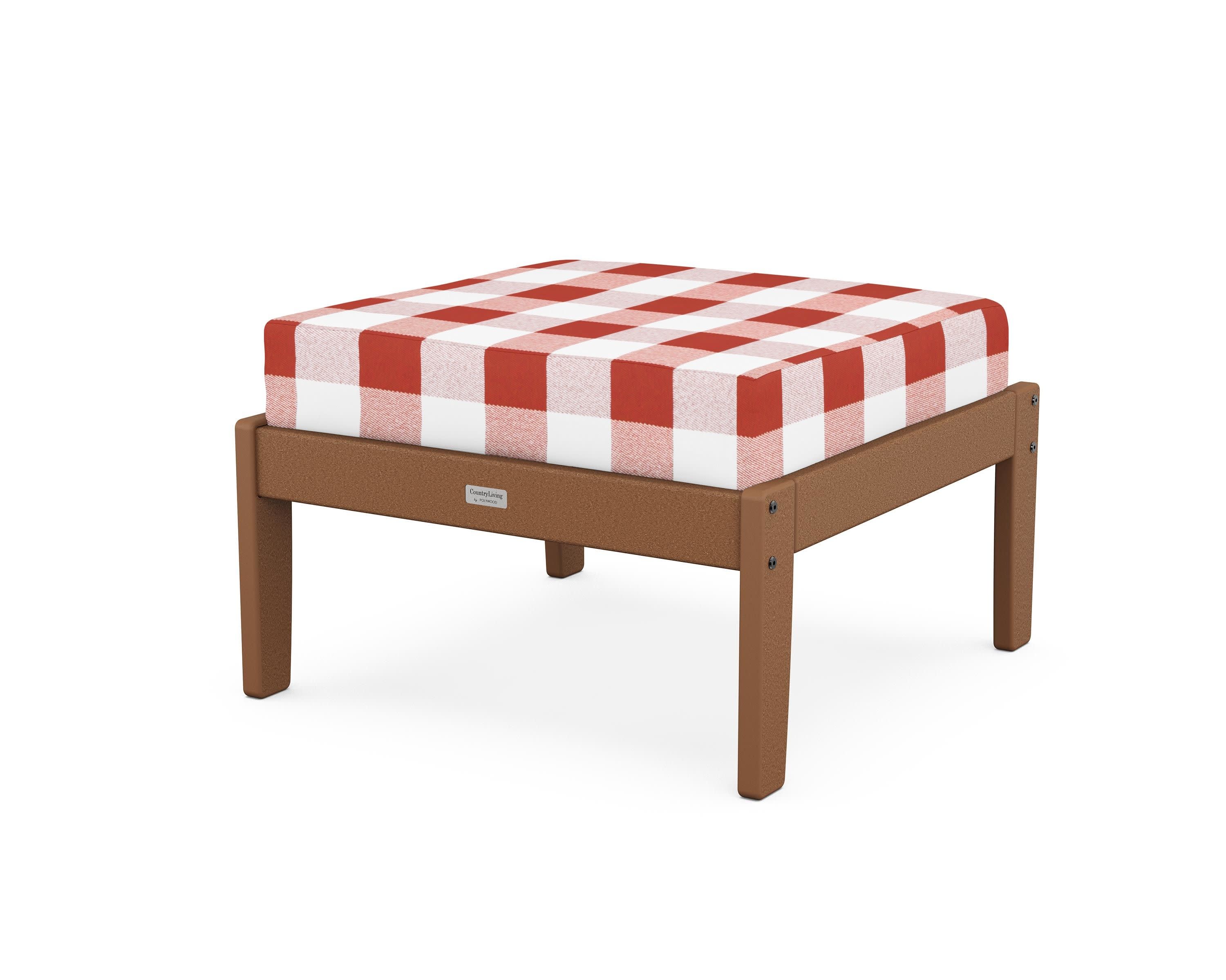 Cottage Deep Seating Ottoman in Teak / Buffalo Plaid Crimson