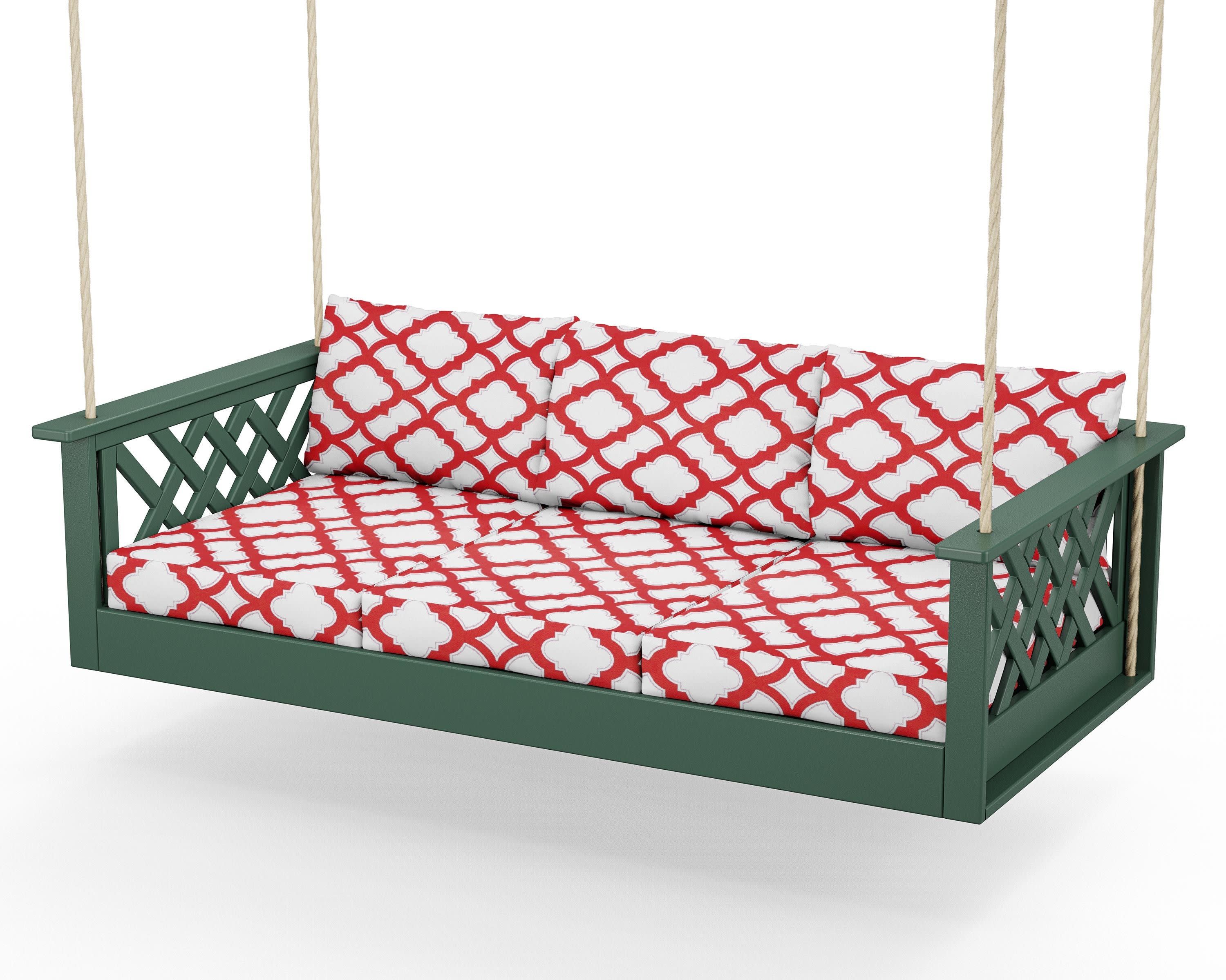 Wovendale Daybed Swing in Green / Trellis Crimson