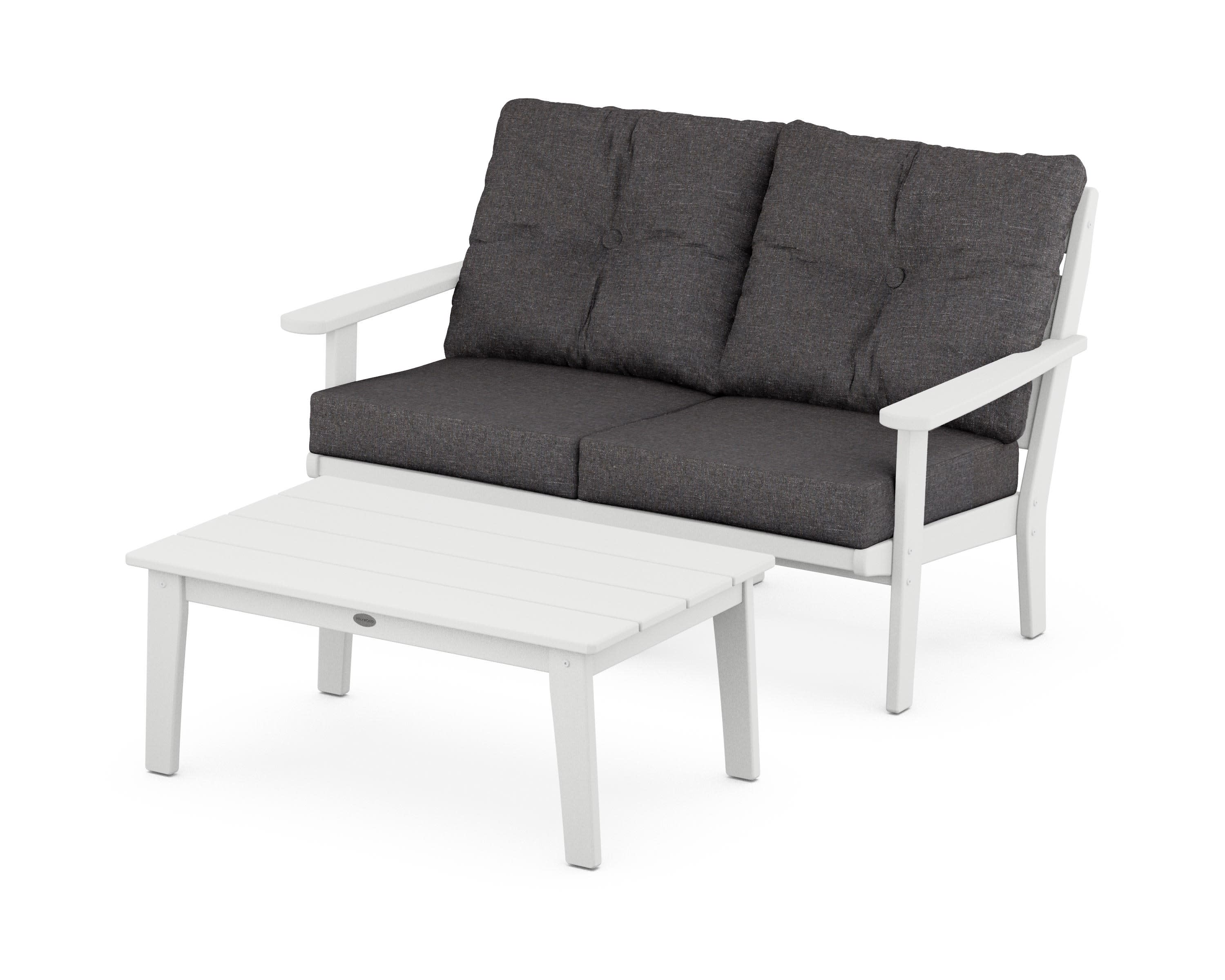 Lakeside 2-Piece Lounge Loveseat Set in White / Ash Charcoal