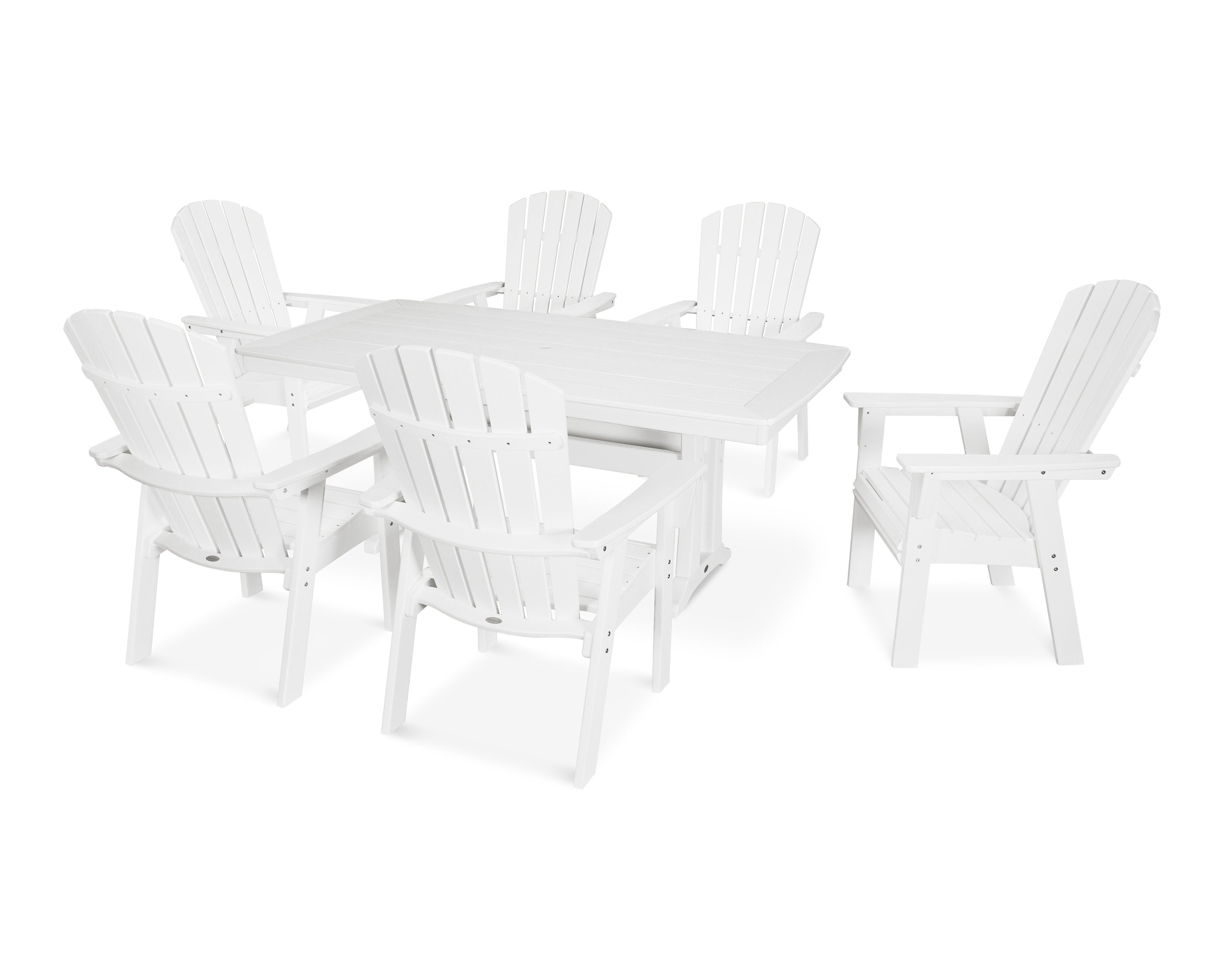 Nautical Curveback Adirondack 7-Piece Dining Set with Trestle Legs in White