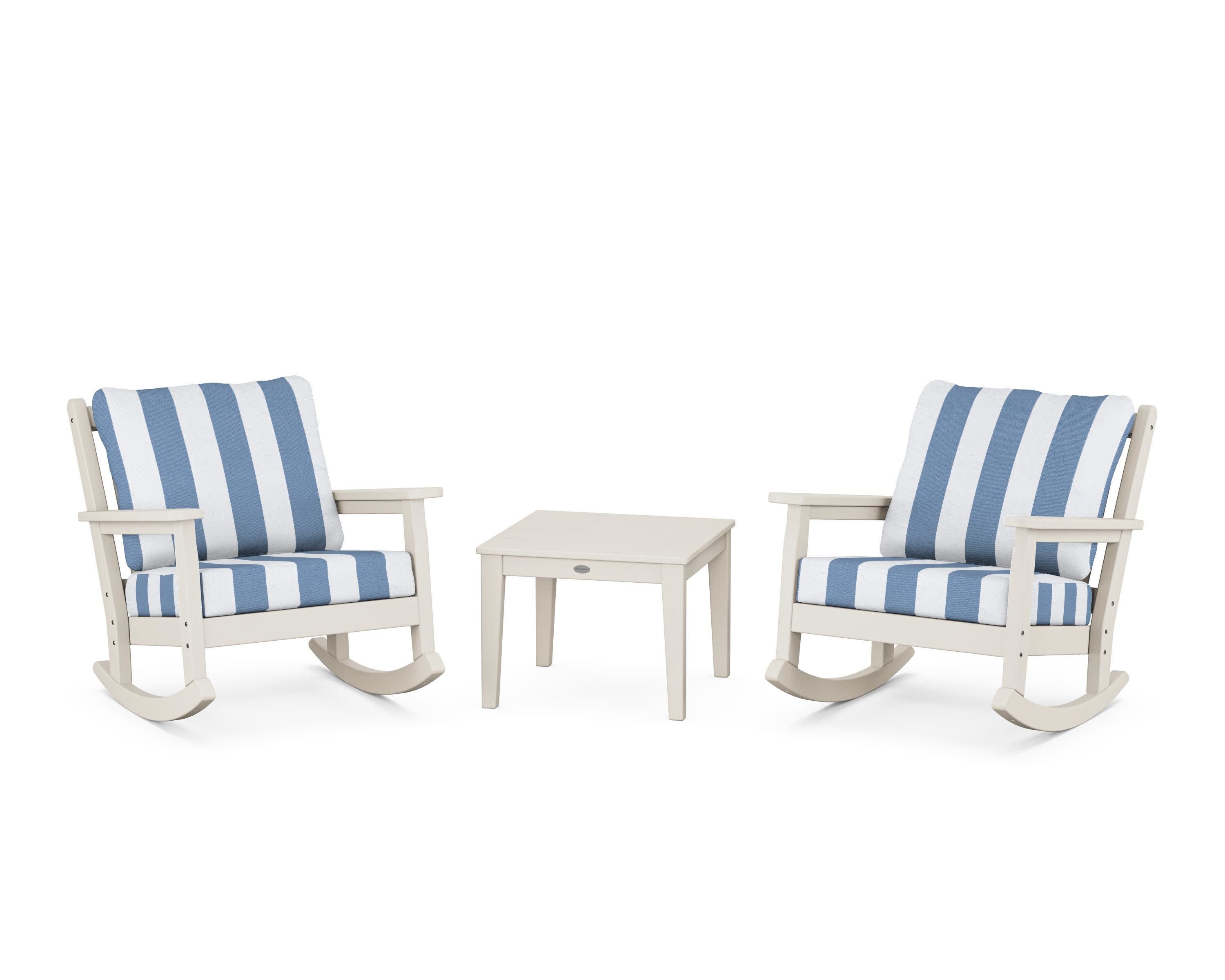 Chippendale 3-Piece Deep Seating Rocker Set in Sand / Cabana Stripe Sky Blue
