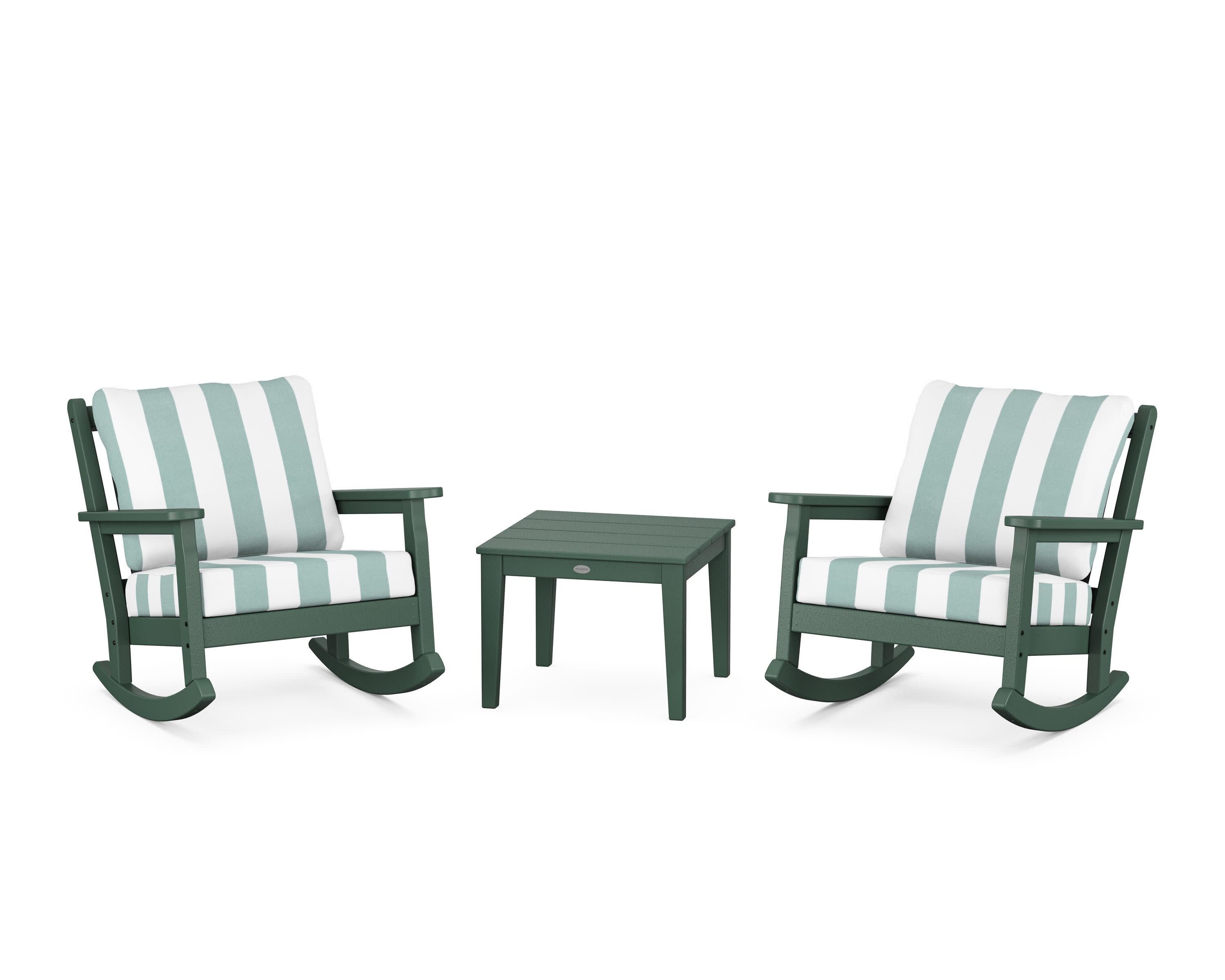 Chippendale 3-Piece Deep Seating Rocker Set in Green / Cabana Stripe Glacier Spa