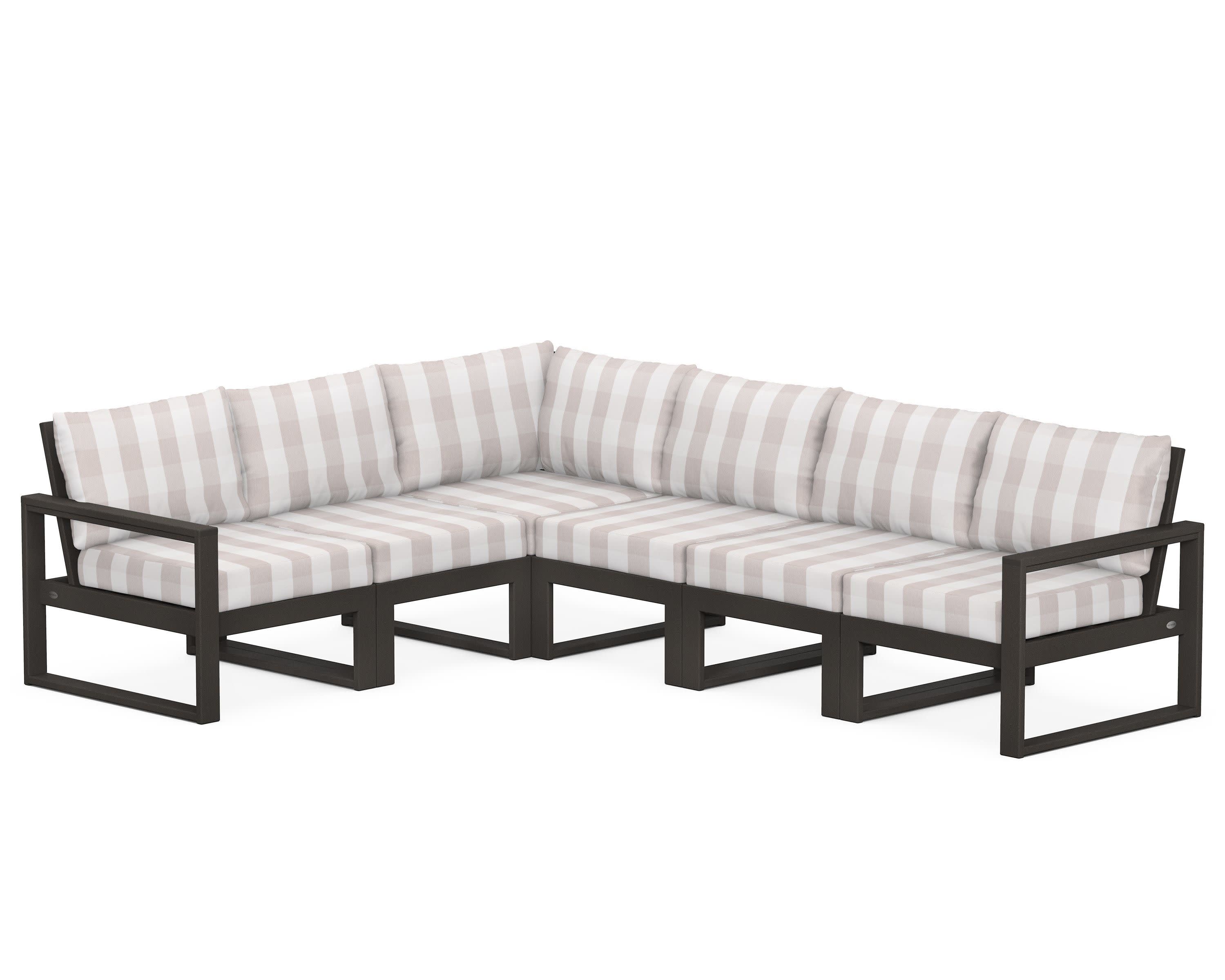 EDGE 6-Piece Modular Deep Seating Set in Vintage Coffee / Buffalo Plaid Dune Burlap