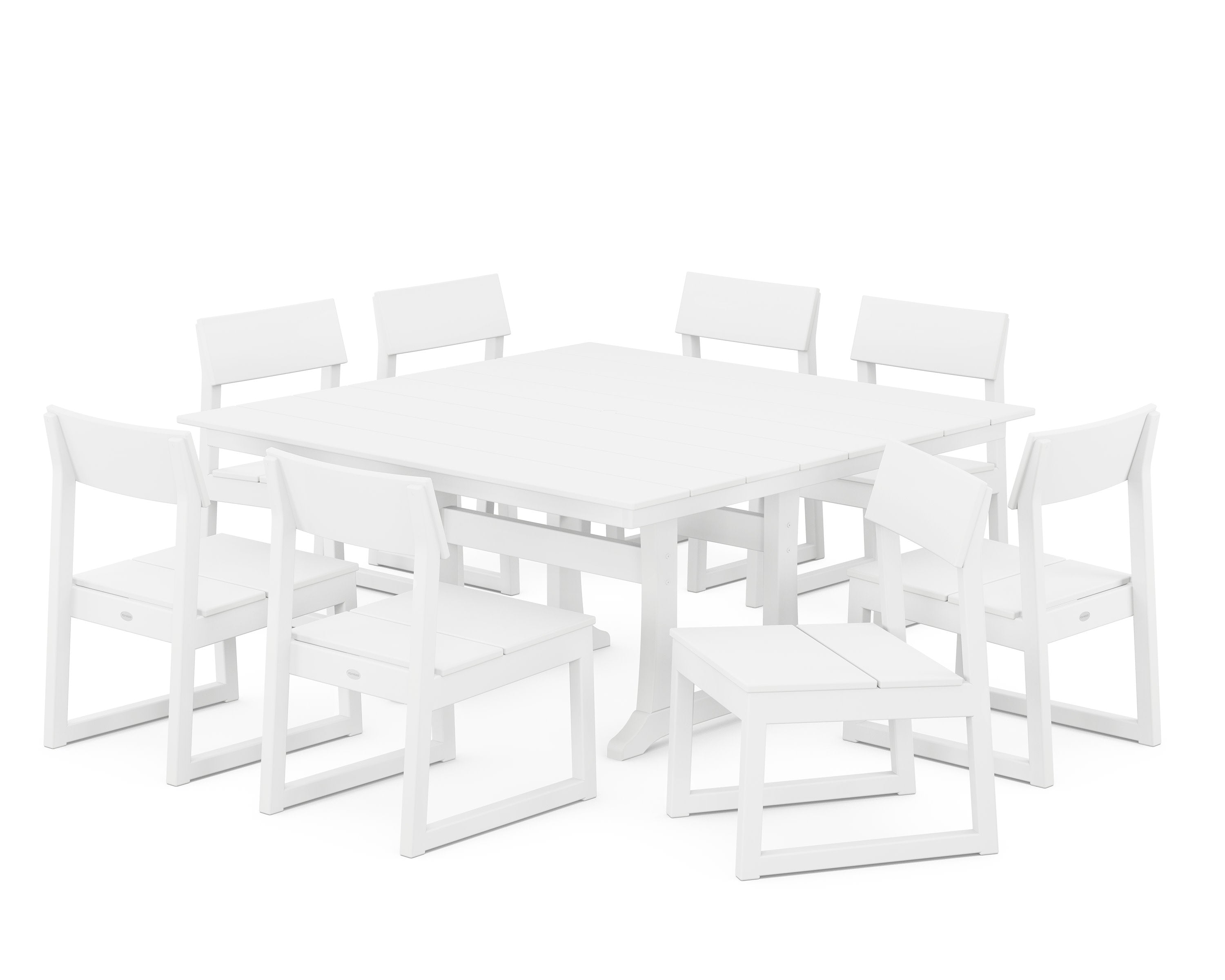 EDGE 9-Piece Farmhouse Trestle Dining Set in White