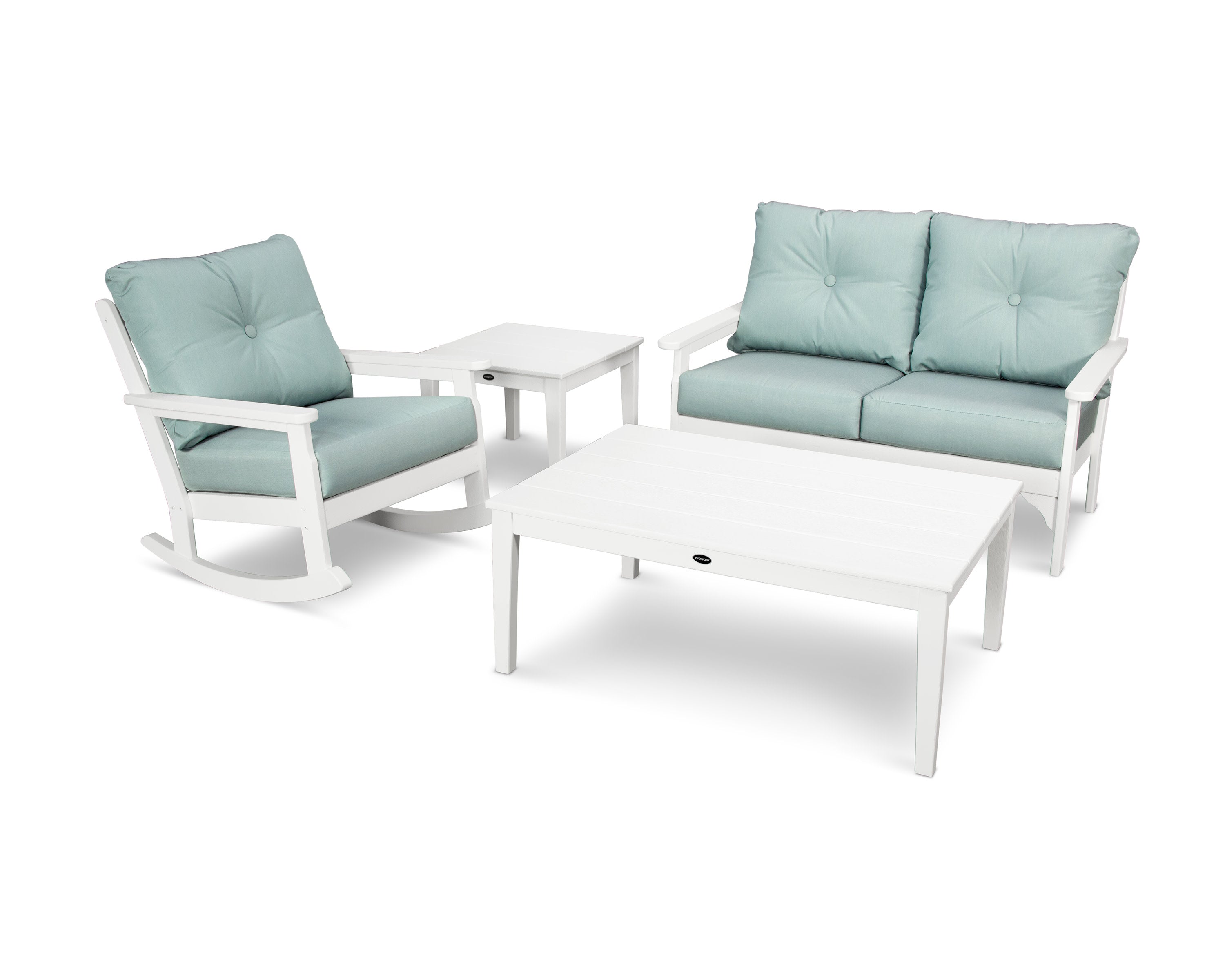 Vineyard 4-Piece Deep Seating Rocker Set in White / Spa