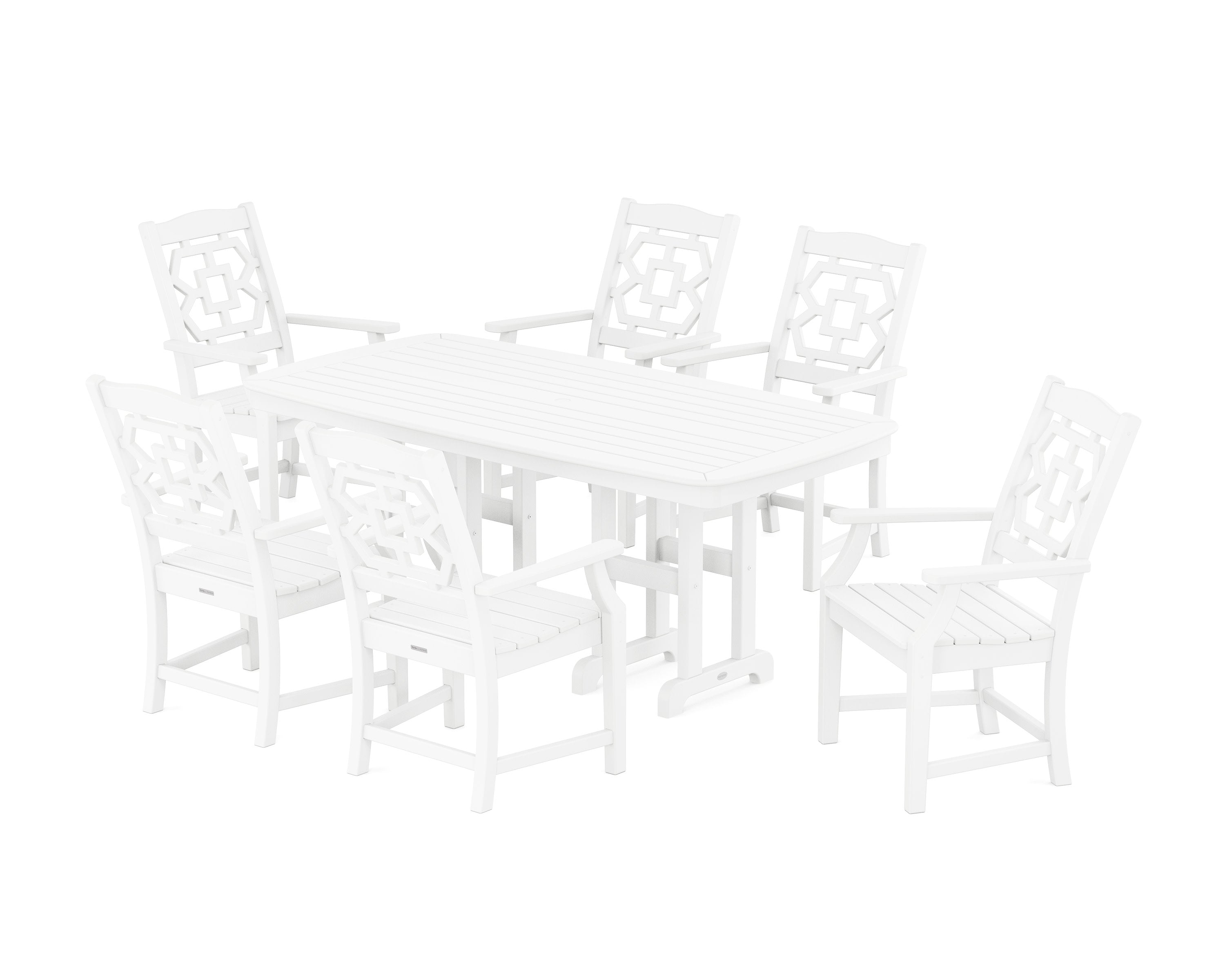 Chinoiserie Arm Chair 7-Piece Dining Set in White