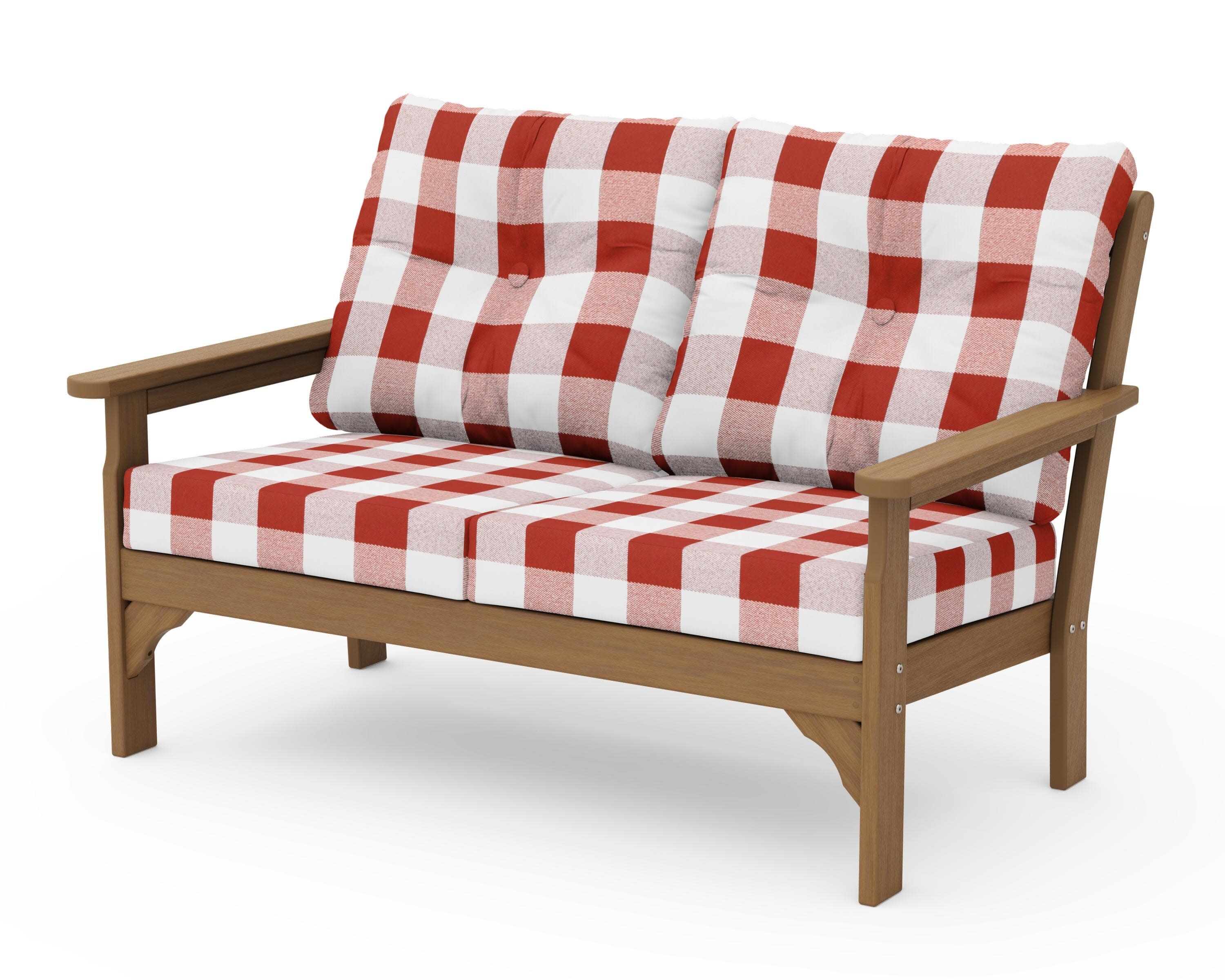 Vineyard Deep Seating Loveseat in Natural / Buffalo Plaid Crimson