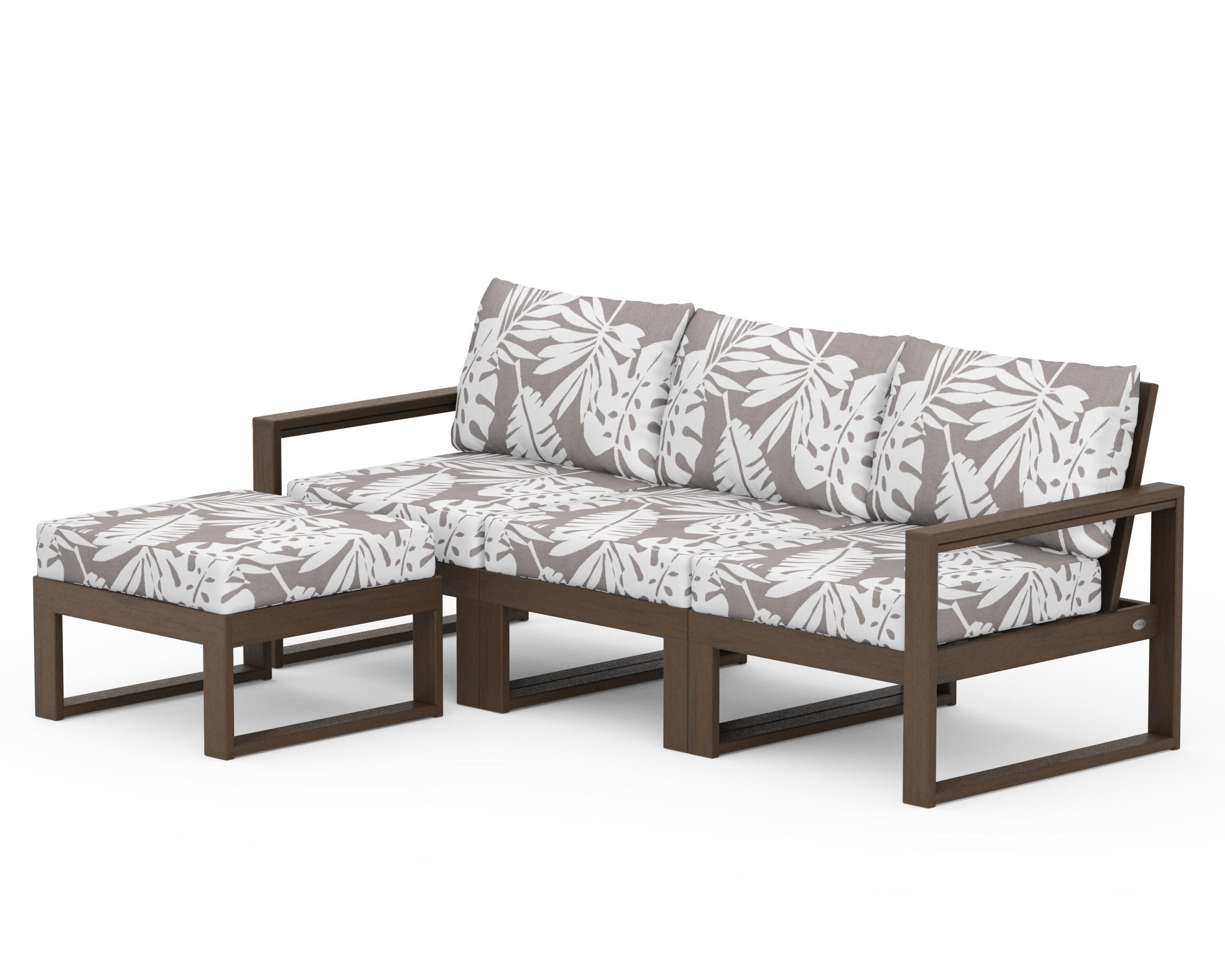 EDGE 4-Piece Modular Deep Seating Set with Ottoman in Kona / Leaf Grey Mist
