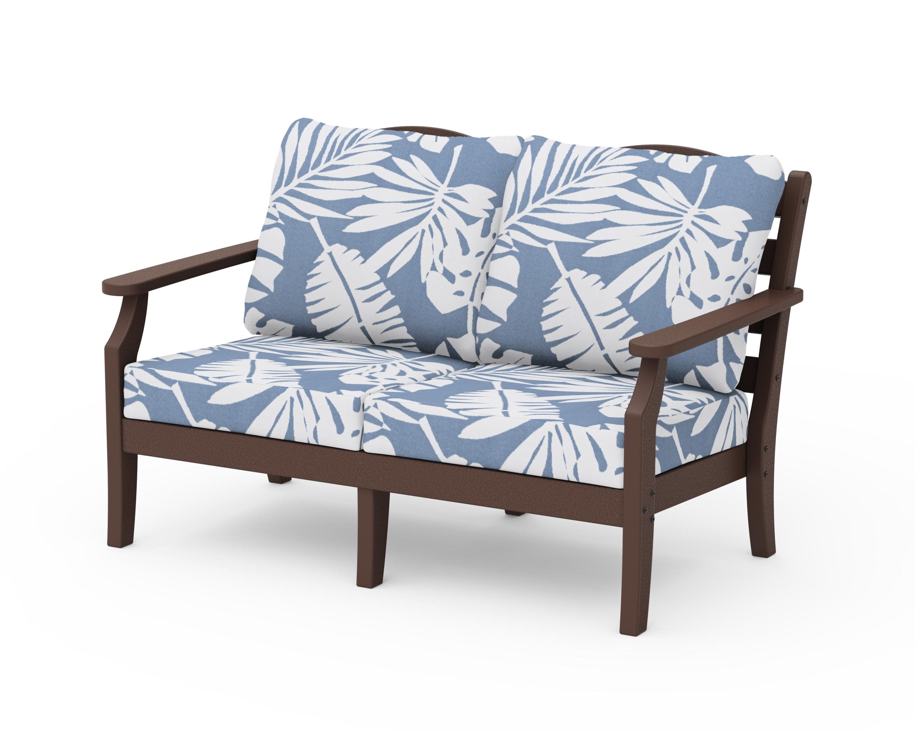 Savannah Deep Seating Loveseat in Mahogany / Leaf Sky Blue