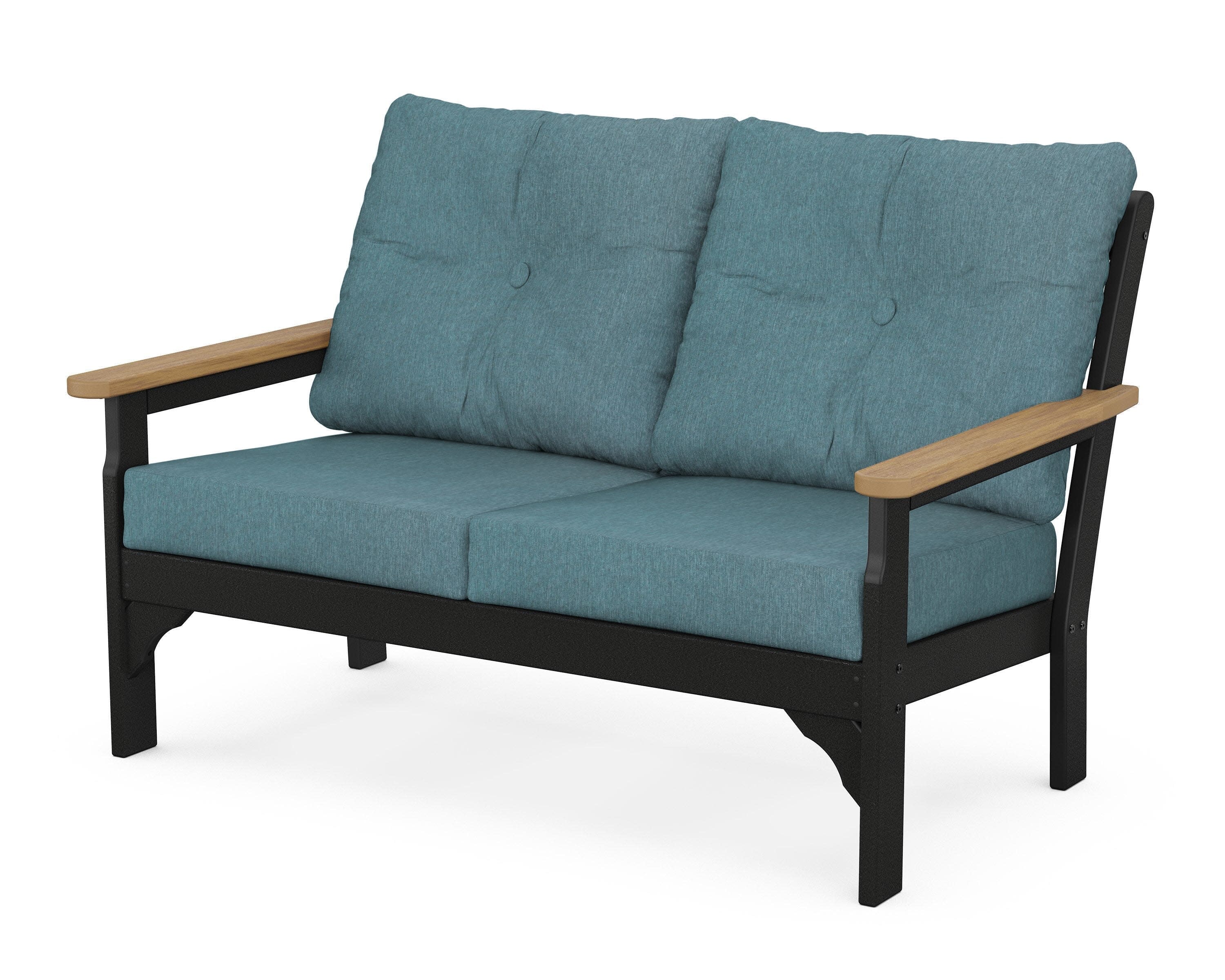 Vineyard Deep Seating Loveseat in Black / Natural / Ocean Teal