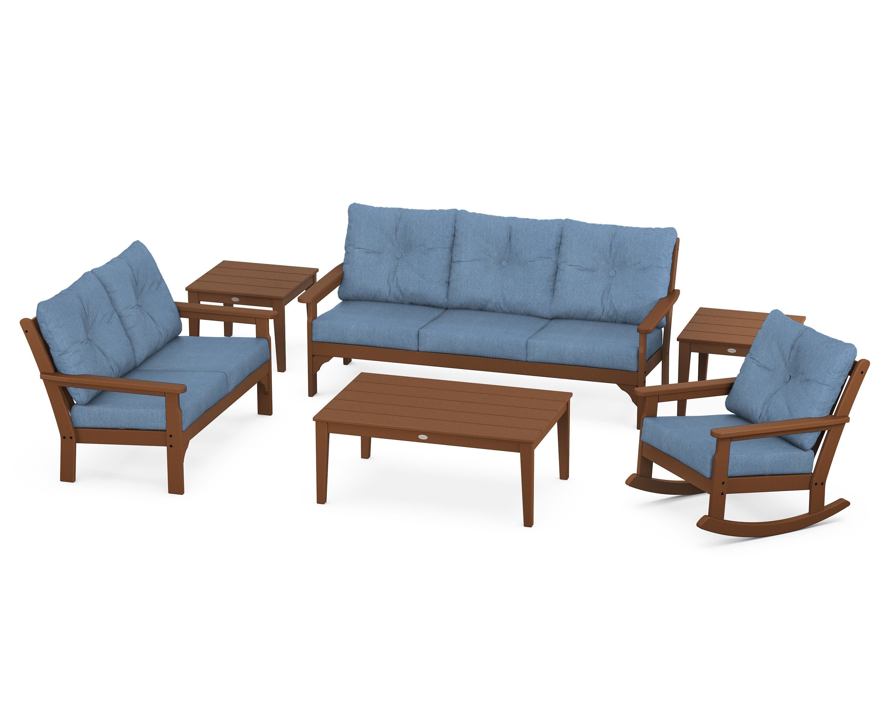 Vineyard 6-Piece Deep Seating Set in Teak / Sky Blue