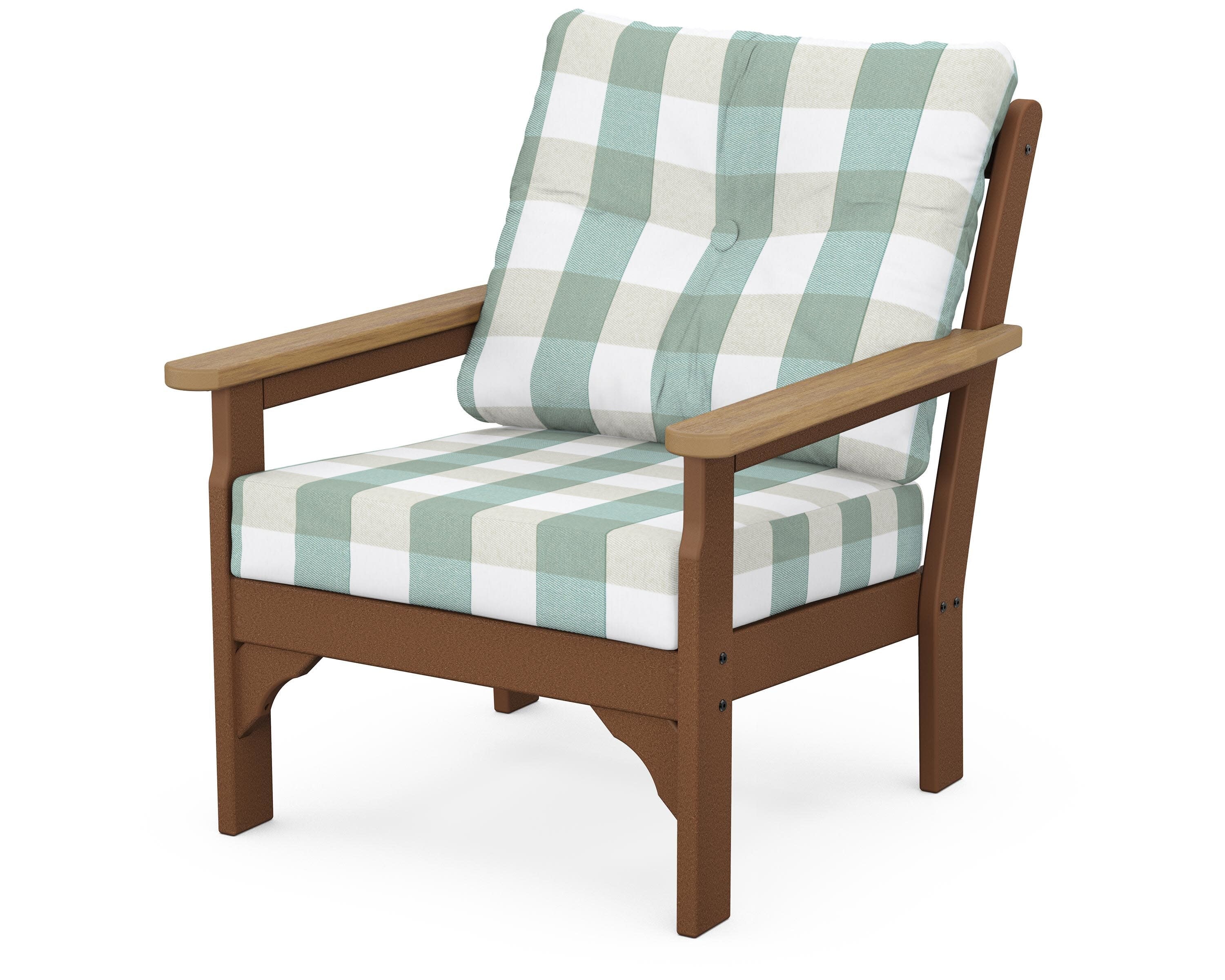 Vineyard Deep Seating Chair in Teak / Natural / Buffalo Plaid Glacier Spa