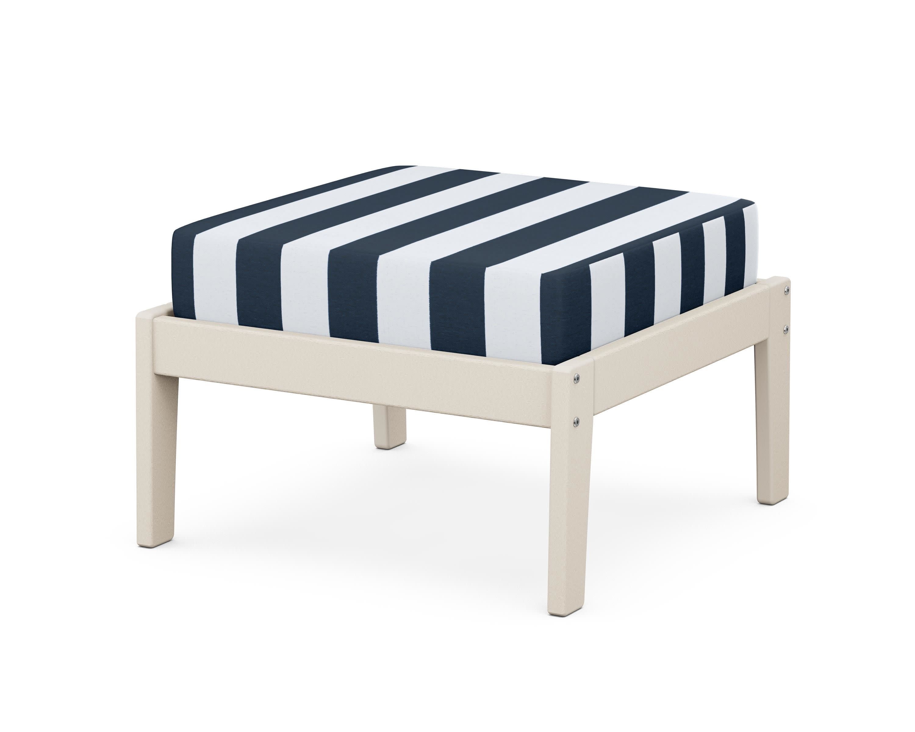 Deep Seating Ottoman in Sand / Cabana Stripe Marine Indigo