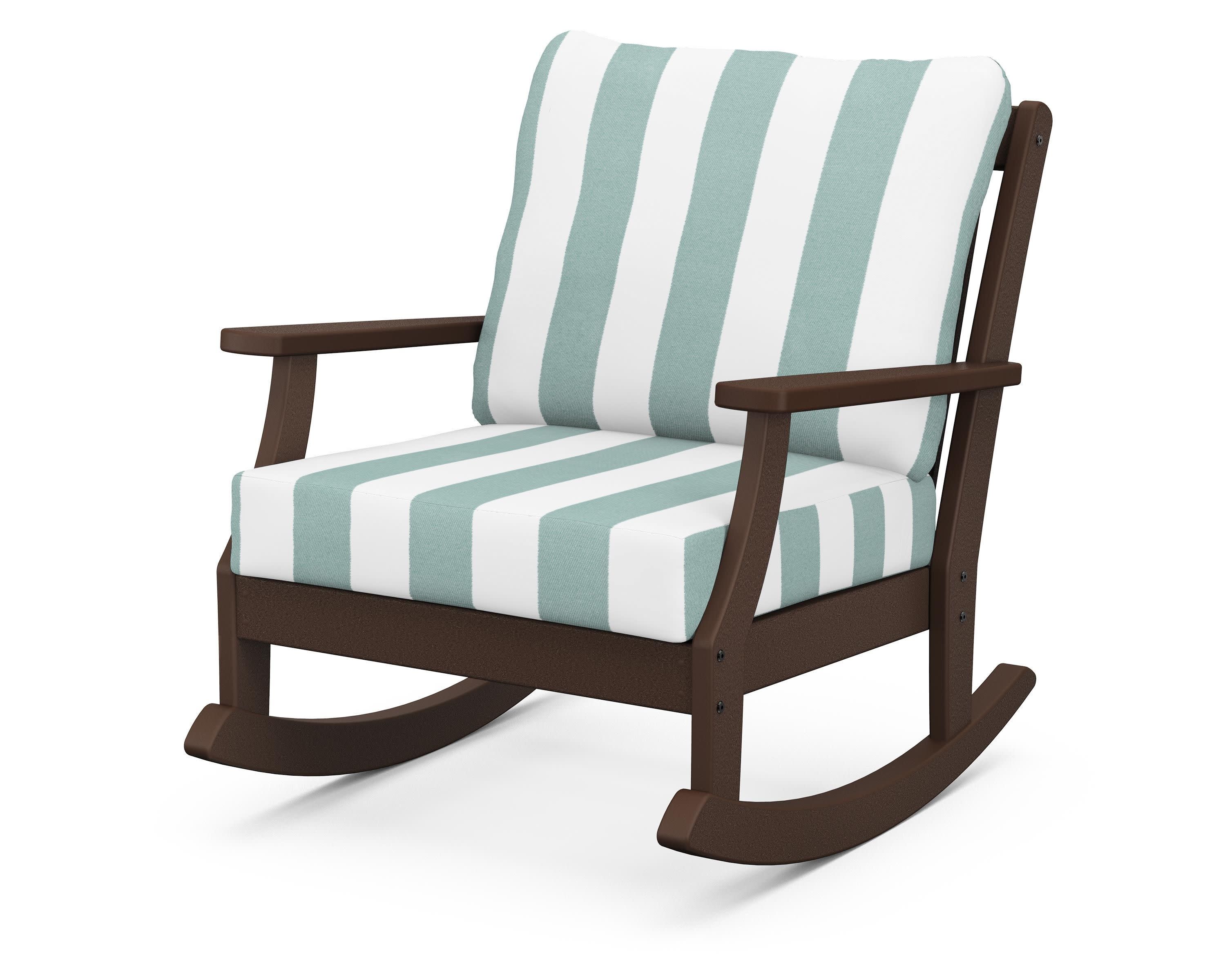 Braxton Deep Seating Rocking Chair in Mahogany / Cabana Stripe Glacier Spa