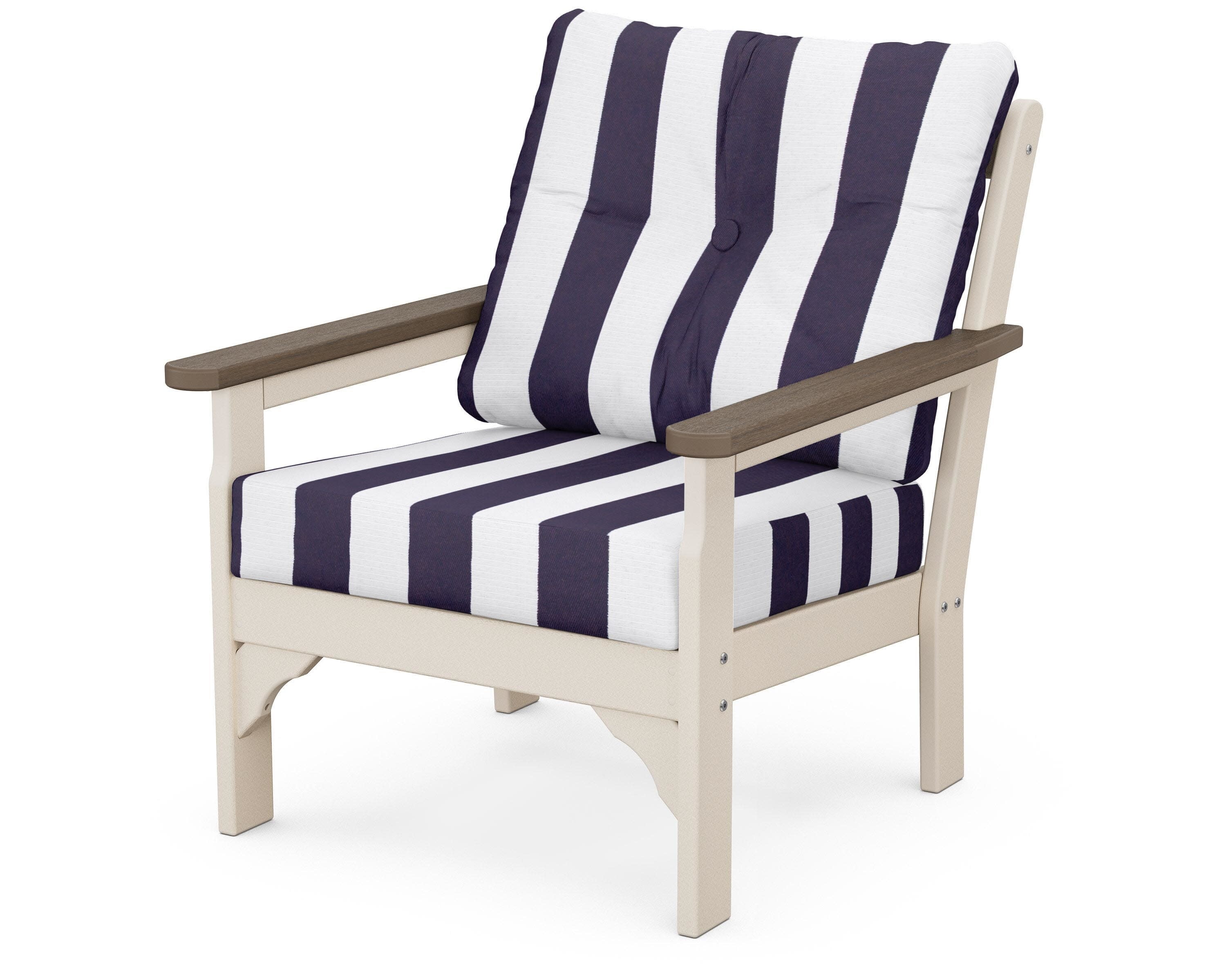 Vineyard Deep Seating Chair in Sand / Kona / Cabana Stripe Navy