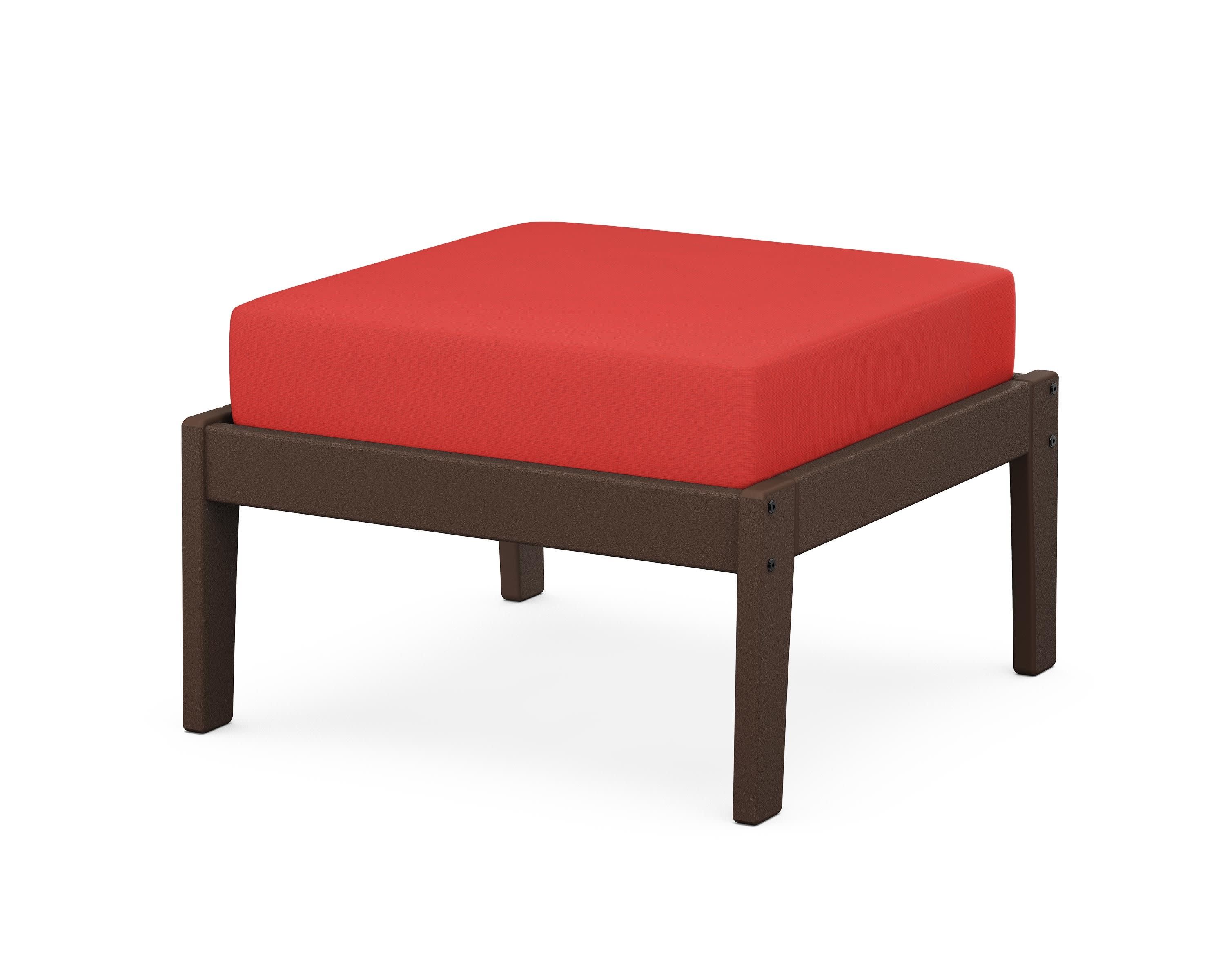 Deep Seating Ottoman in Mahogany / Crimson Linen