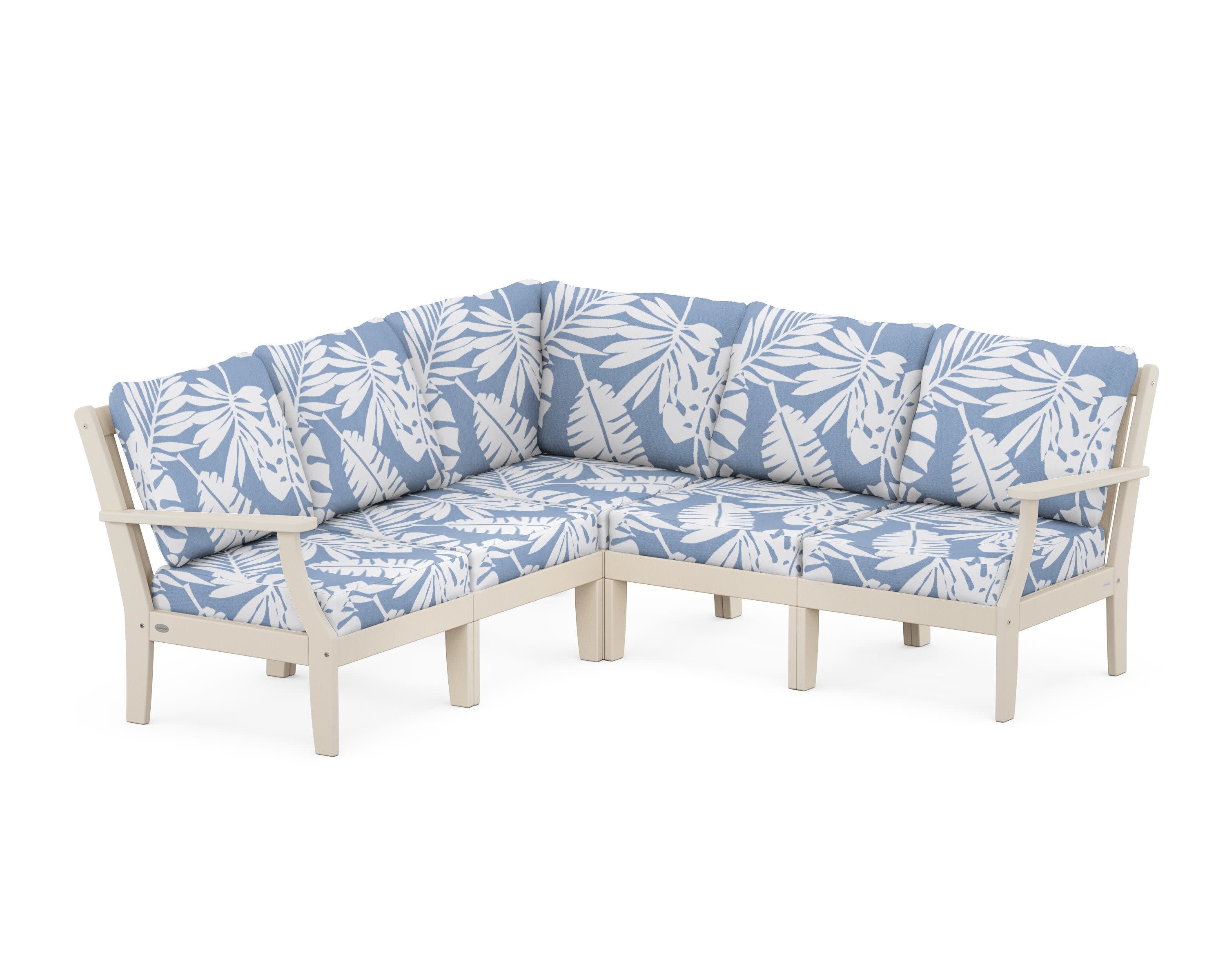 Braxton Modular 5-Piece Deep Seating Set in Sand / Leaf Sky Blue