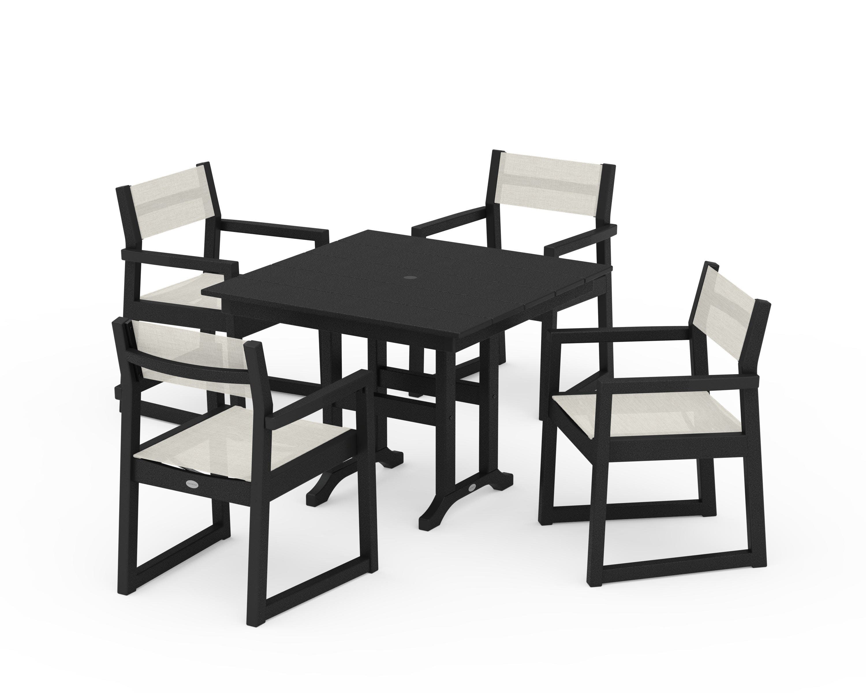 EDGE Sling Arm Chair 5-Piece Farmhouse Dining Set in Black / Parchment Sling