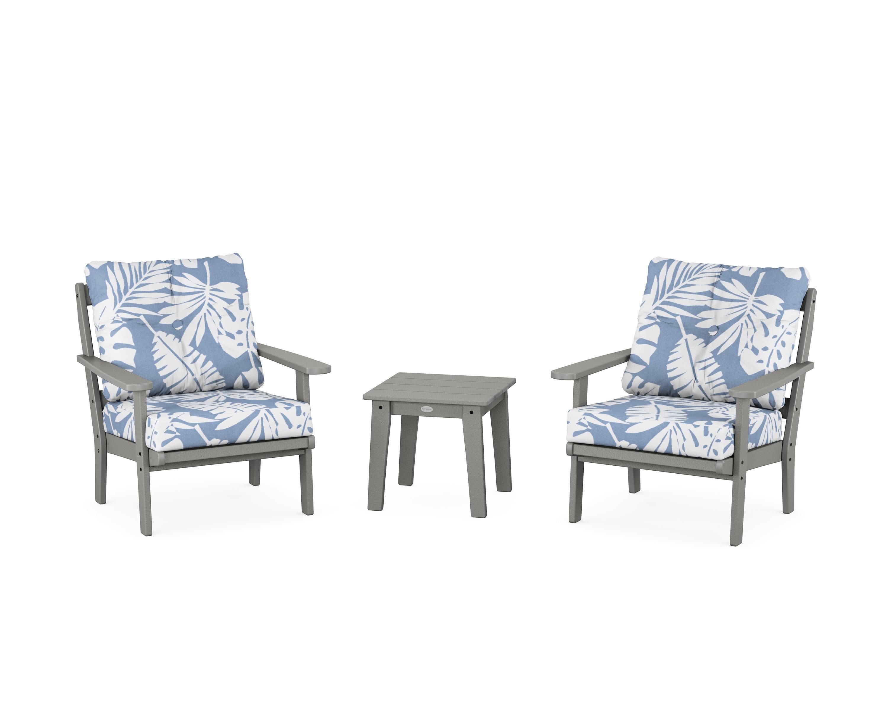 Mission 3-Piece Deep Seating Set in Slate Grey / Leaf Sky Blue