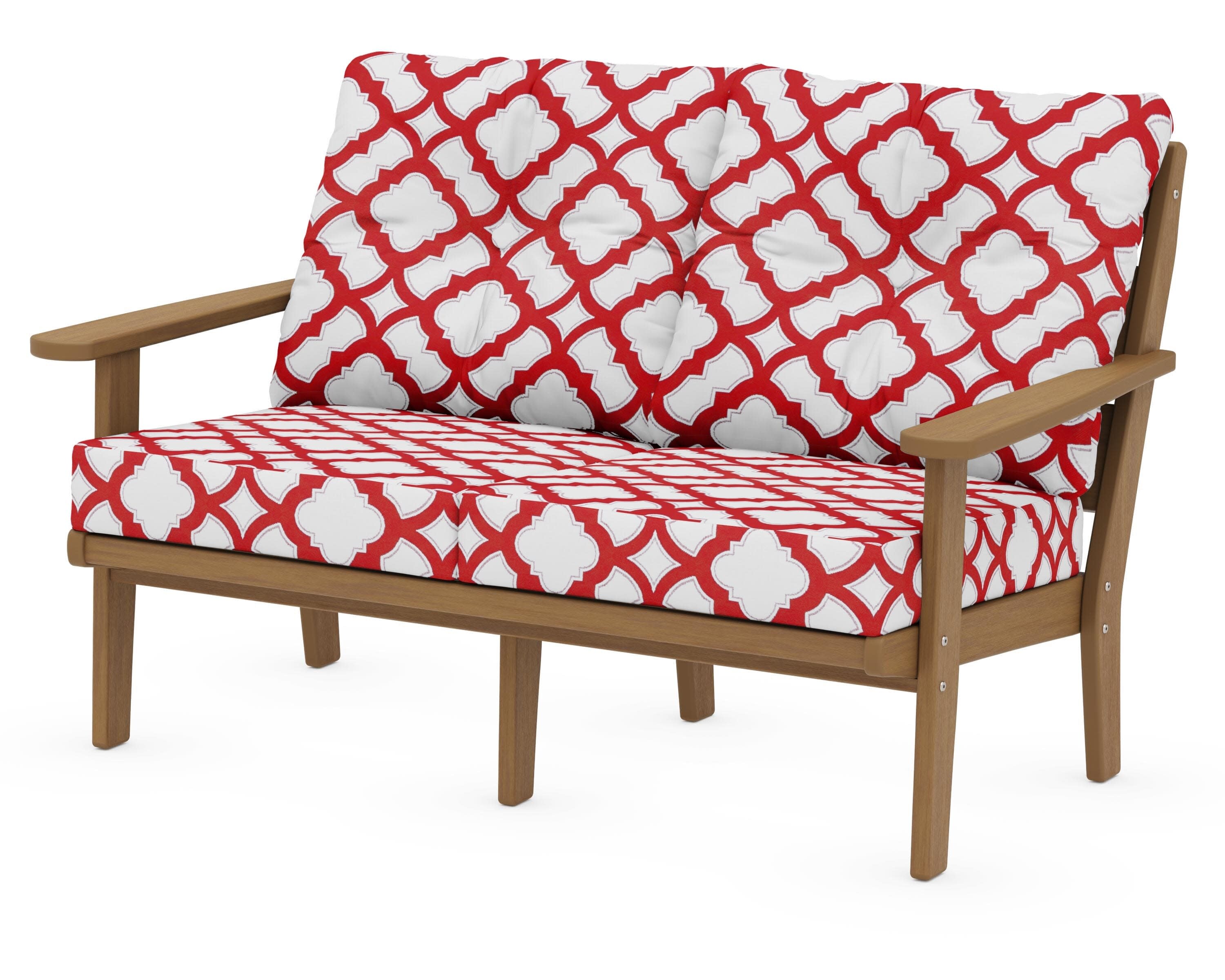 Lakeside Deep Seating Loveseat in Natural / Trellis Crimson