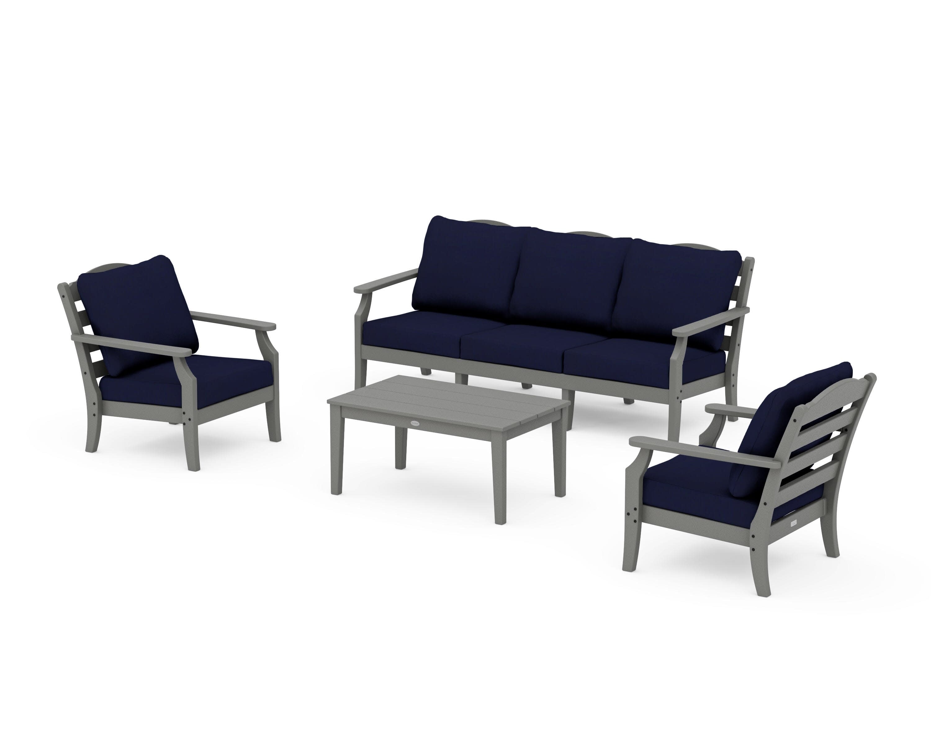 Savannah 4-Piece Deep Seating Set with Sofa in Slate Grey / Navy