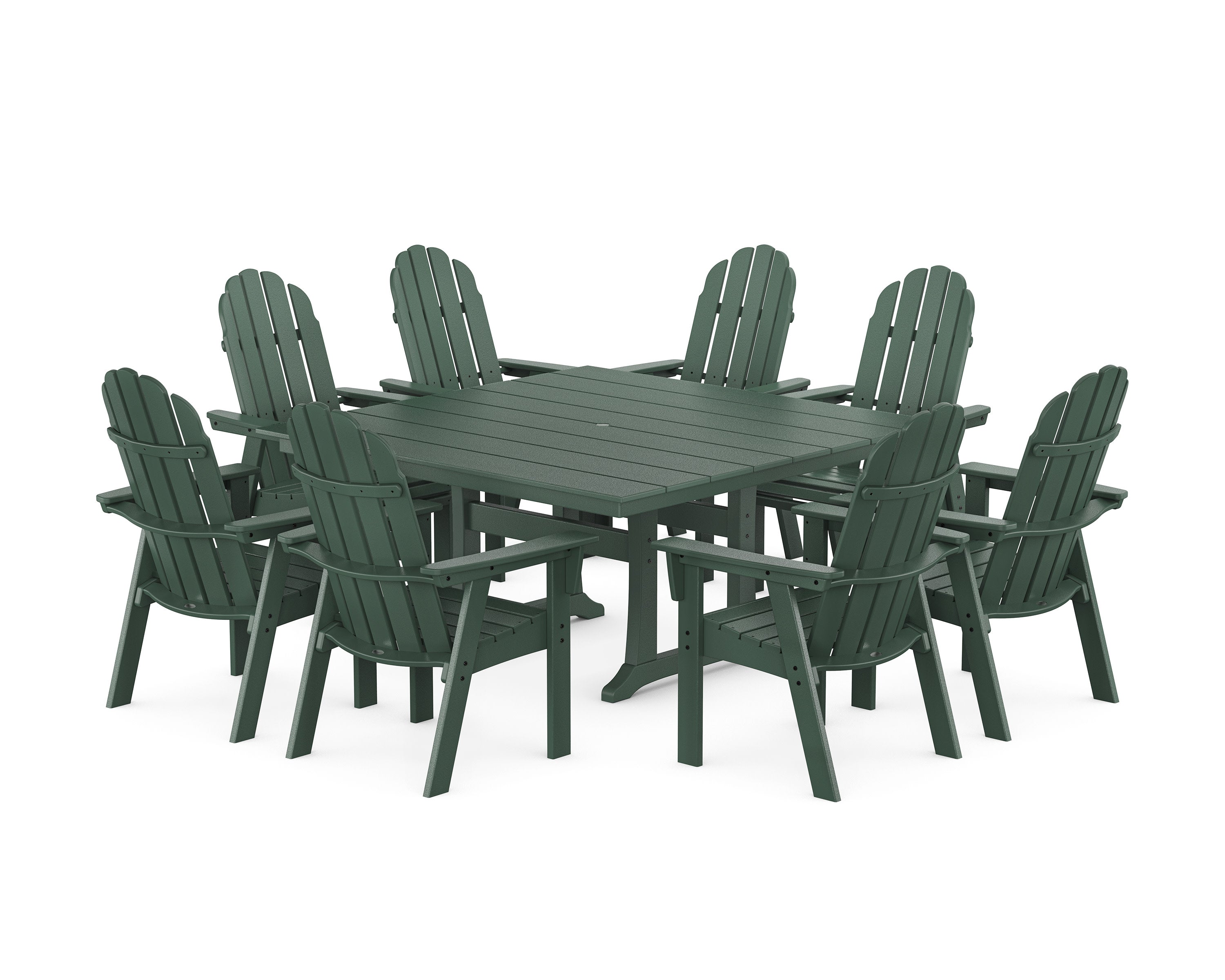 Vineyard Curveback Adirondack 9-Piece Square Farmhouse Dining Set with Trestle Legs in Green