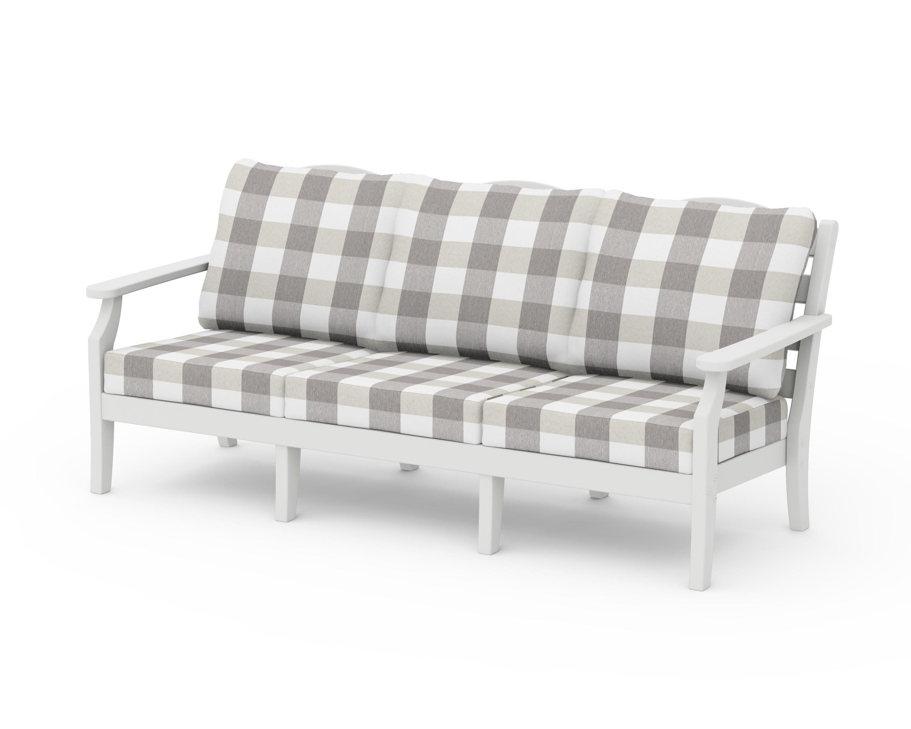 Savannah Deep Seating Sofa in Vintage White / Buffalo Plaid Grey Mist