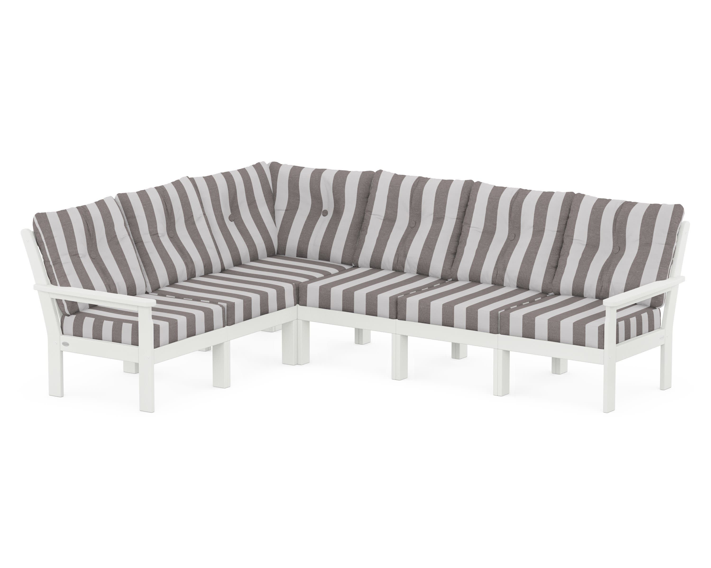 Vineyard 6-Piece Sectional in Vintage White / Cabana Stripe Grey Mist