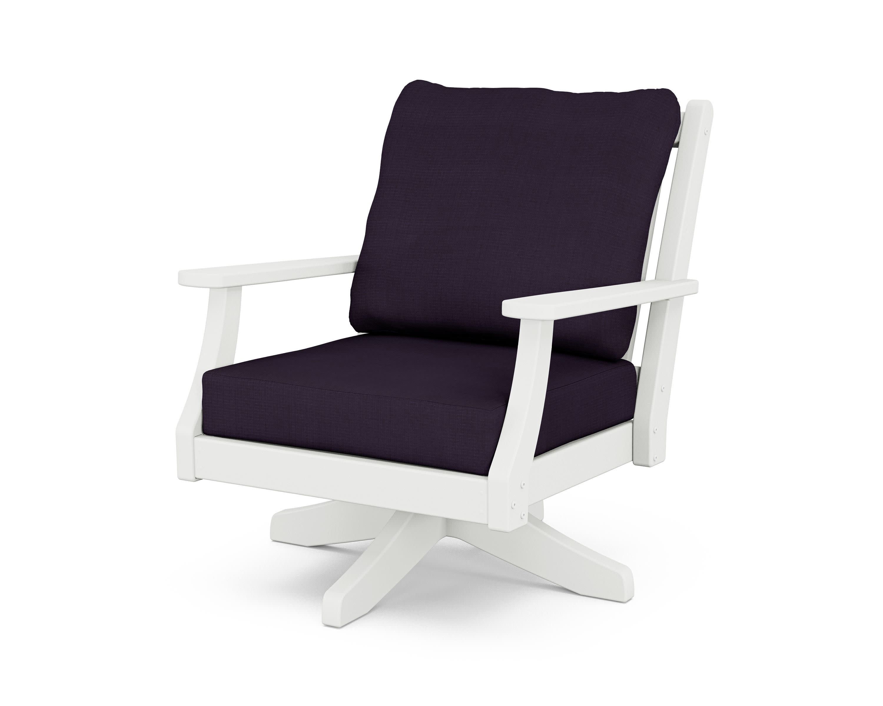 Wovendale Deep Seating Swivel Chair in White / Navy Linen