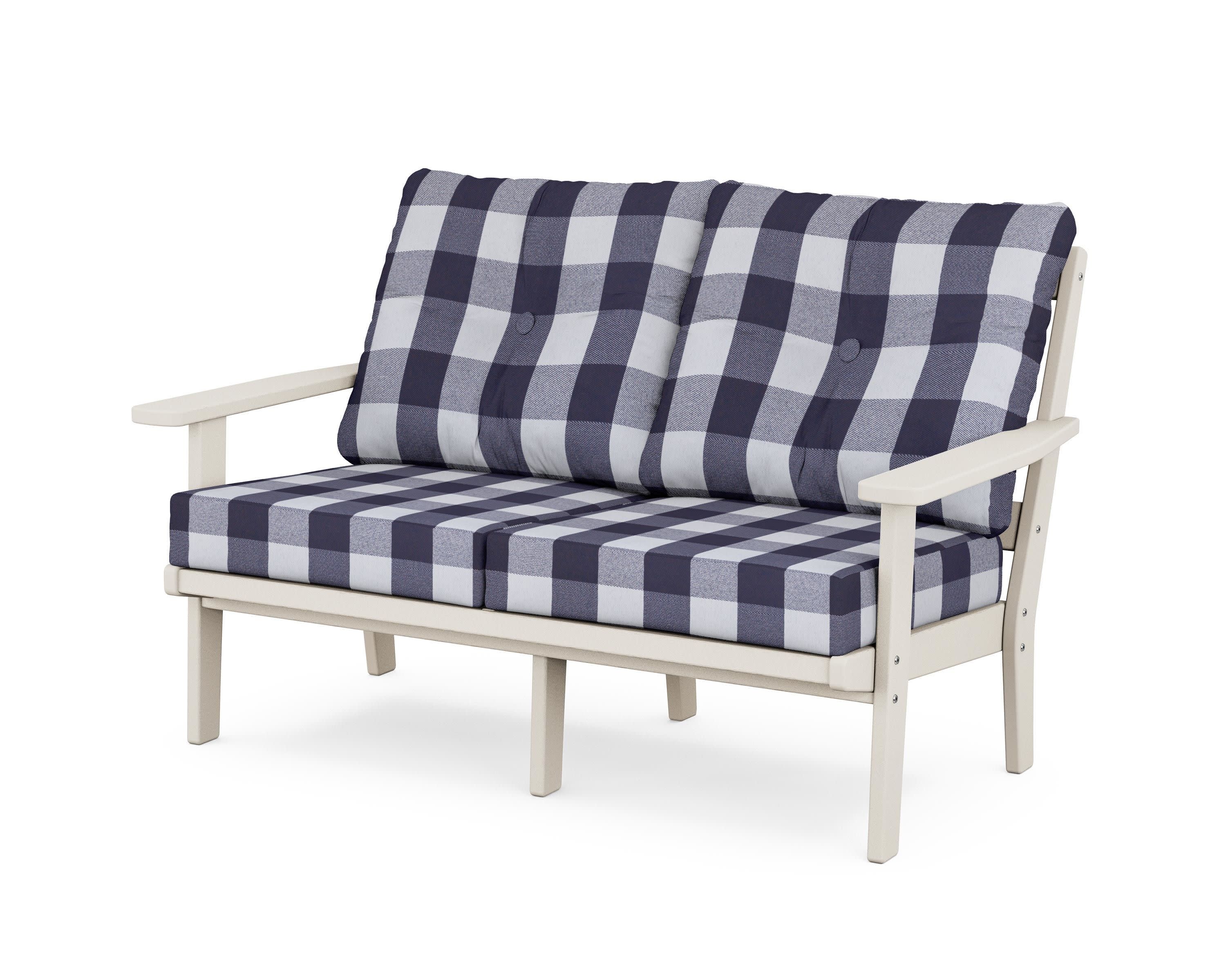 Oxford Deep SeatingLoveseat in Sand / Buffalo Plaid Navy