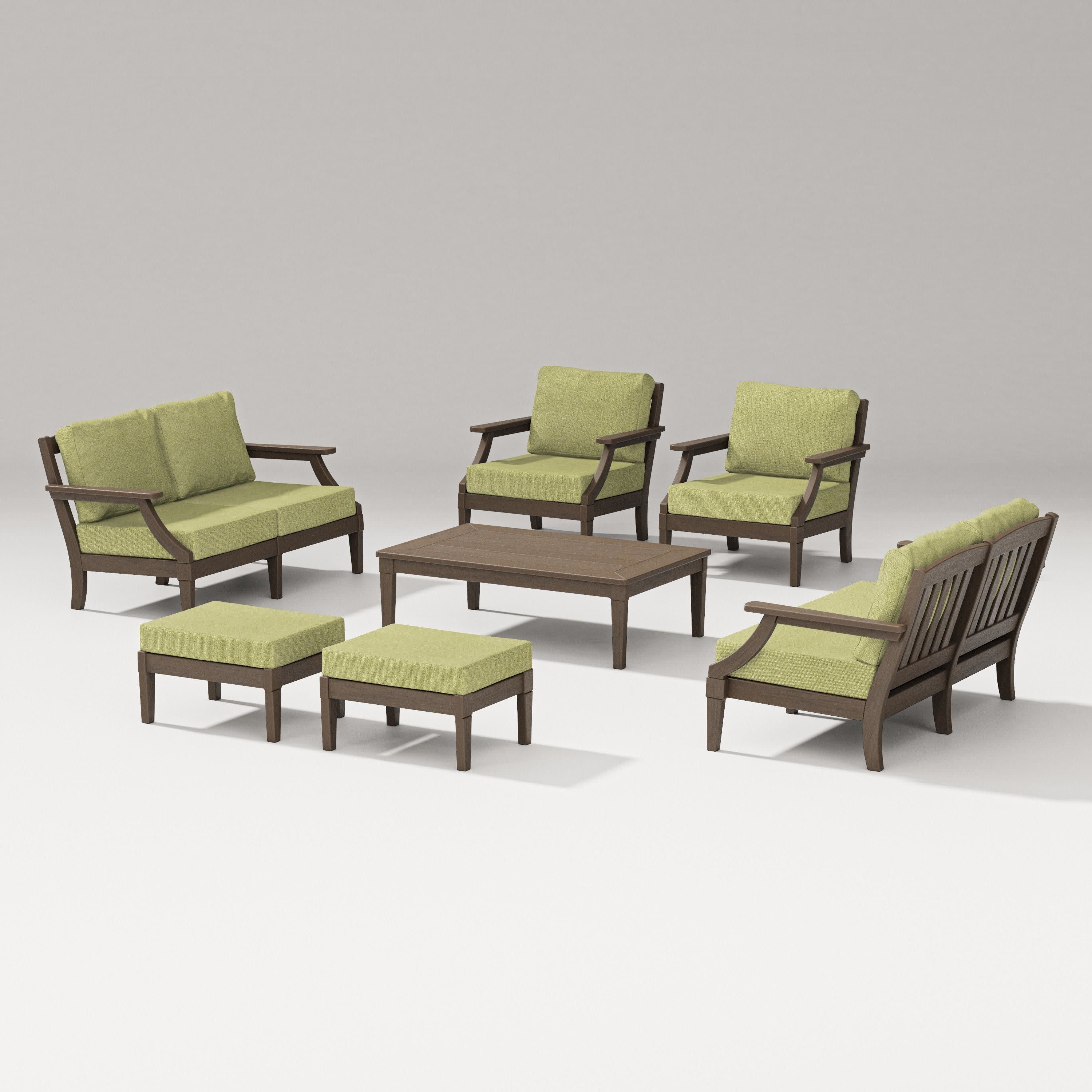 Estate 7-Piece Lounge Loveseat Set in Kona / Chartreuse Boucle