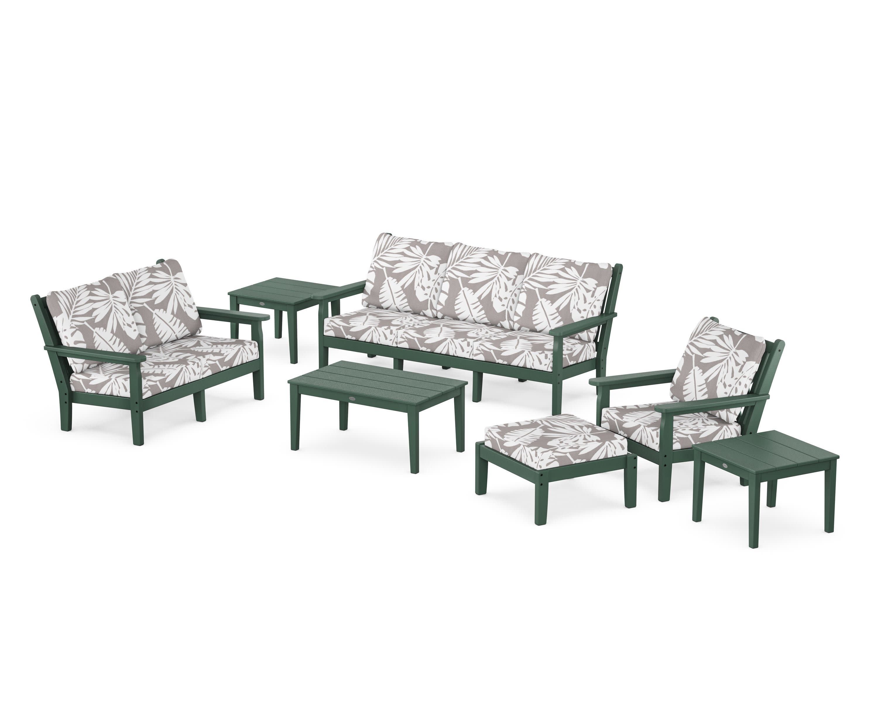 Chippendale 7-Piece Deep Seating Set in Green / Leaf Grey Mist