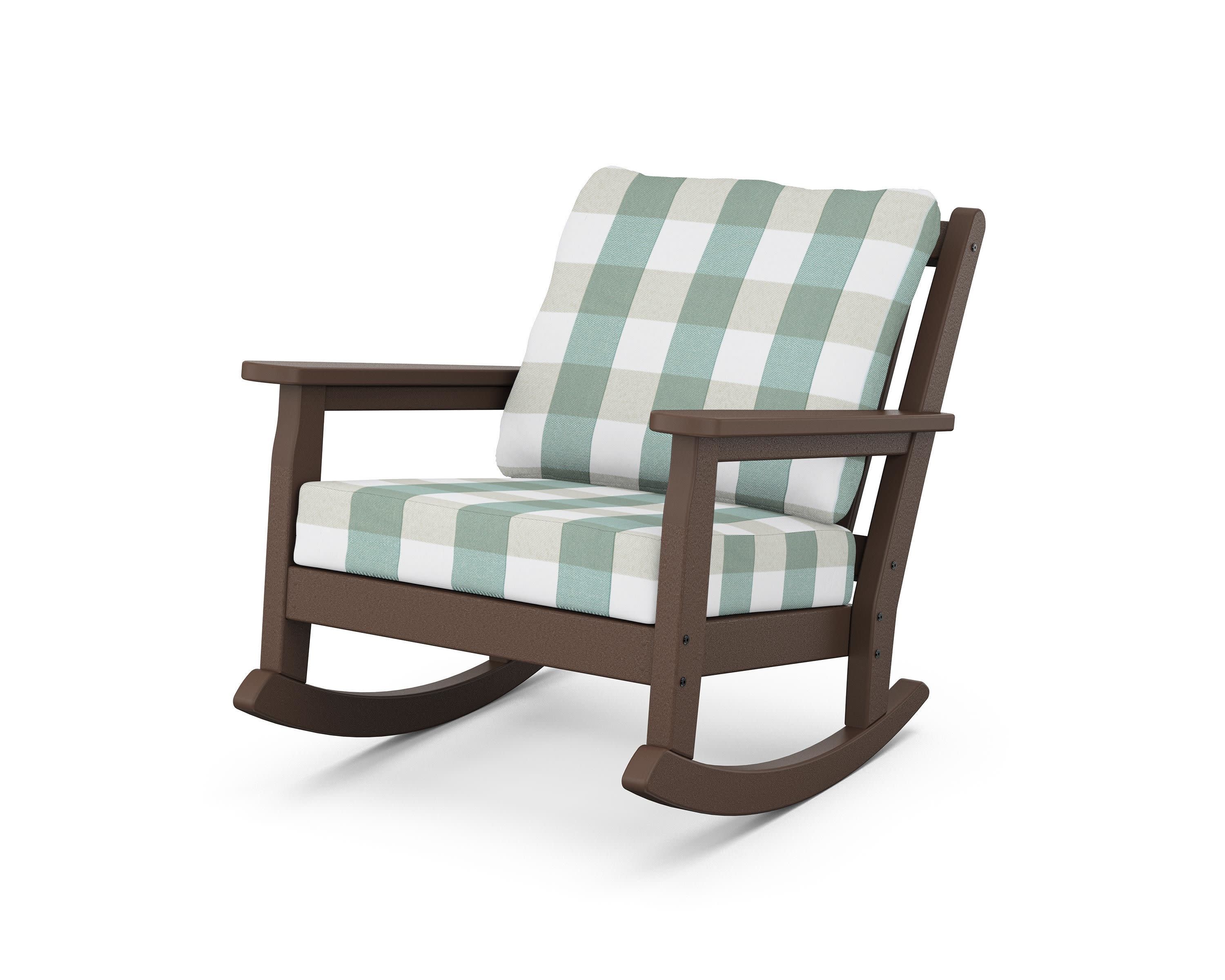 Chippendale Deep Seating Rocking Chair in Mahogany / Buffalo Plaid Glacier Spa