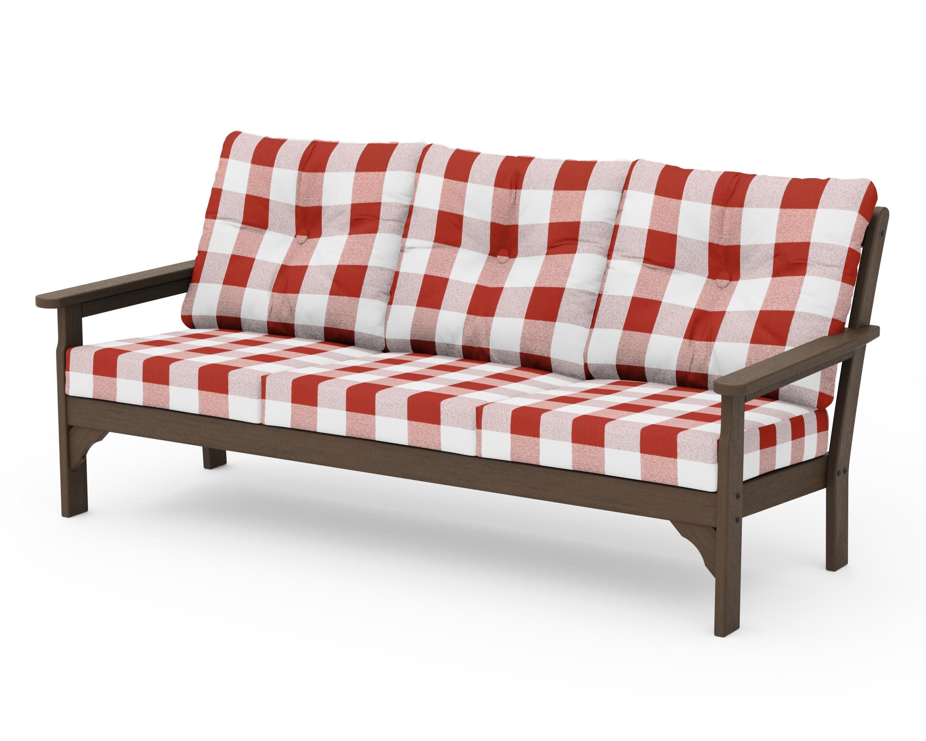 Vineyard Deep Seating Sofa in Kona / Buffalo Plaid Crimson