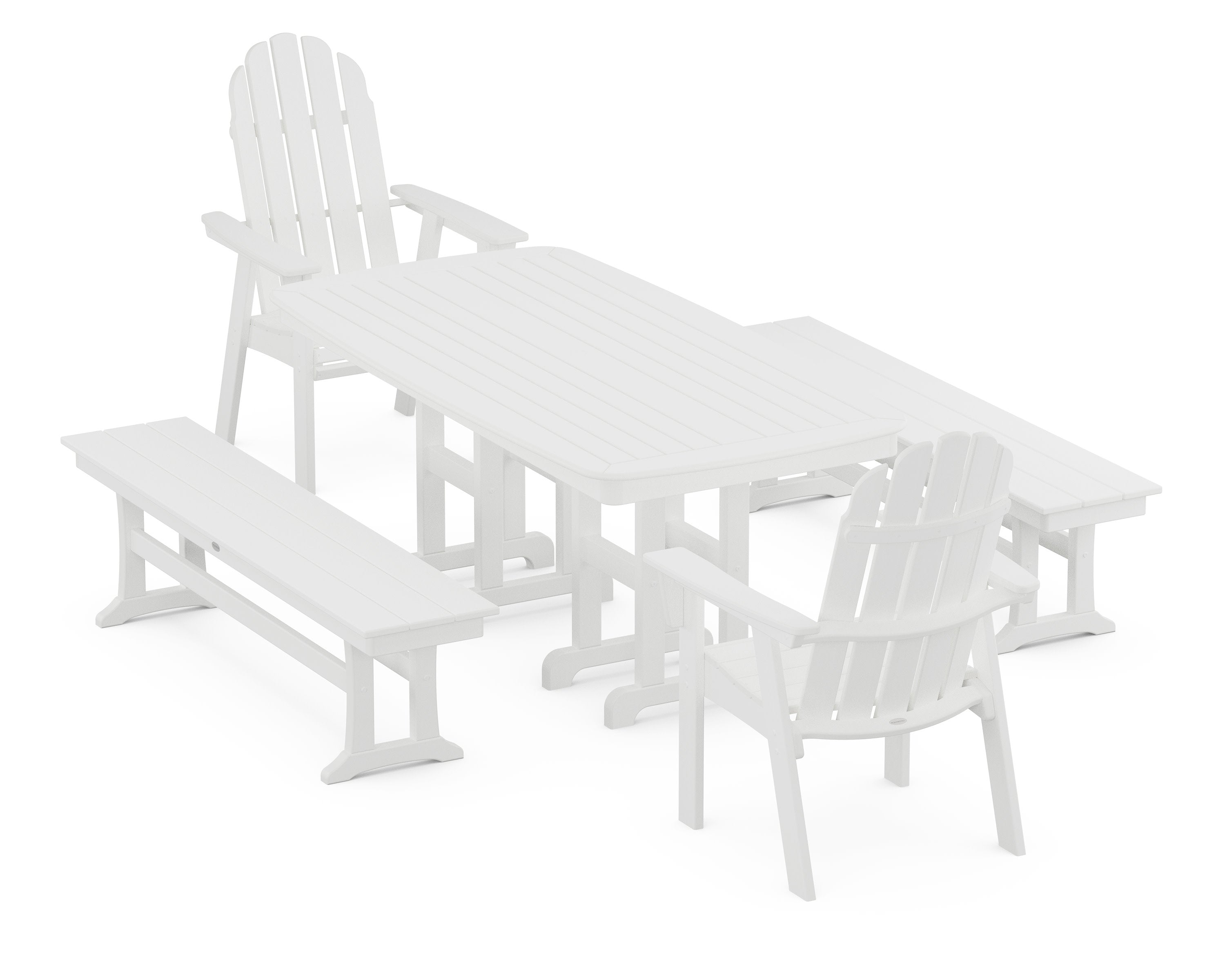 Vineyard Adirondack 5-Piece Dining Set with Benches in White